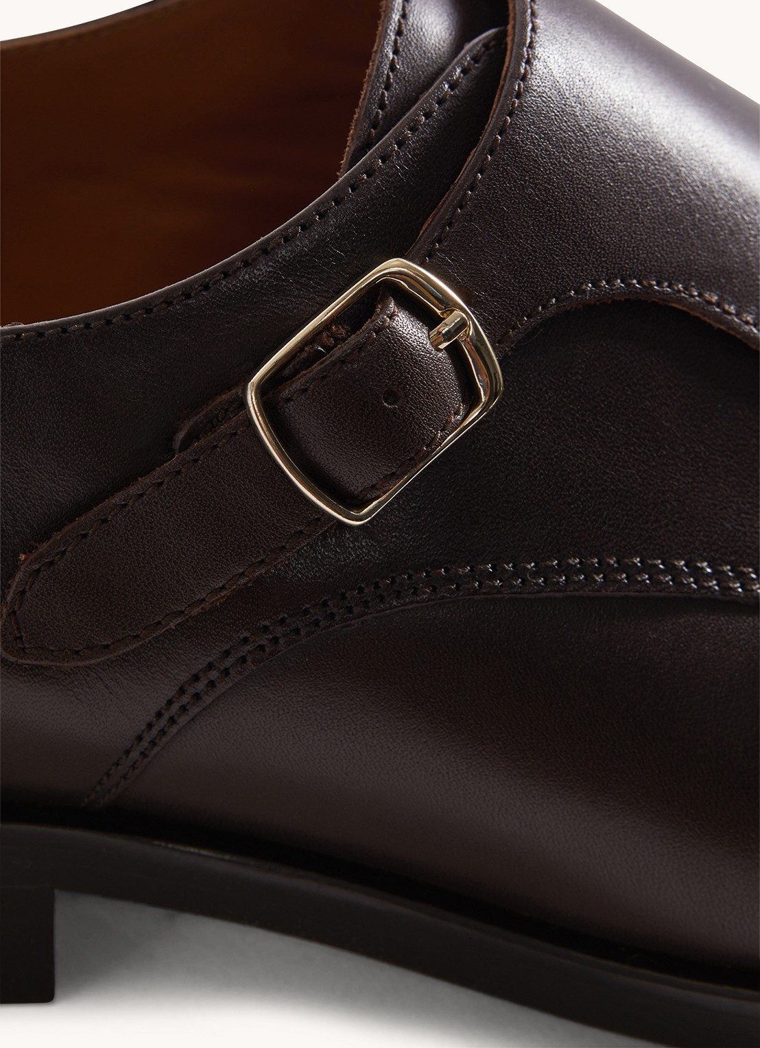 Reiss Amalfi gespschoen van leer - detail donkerbruin