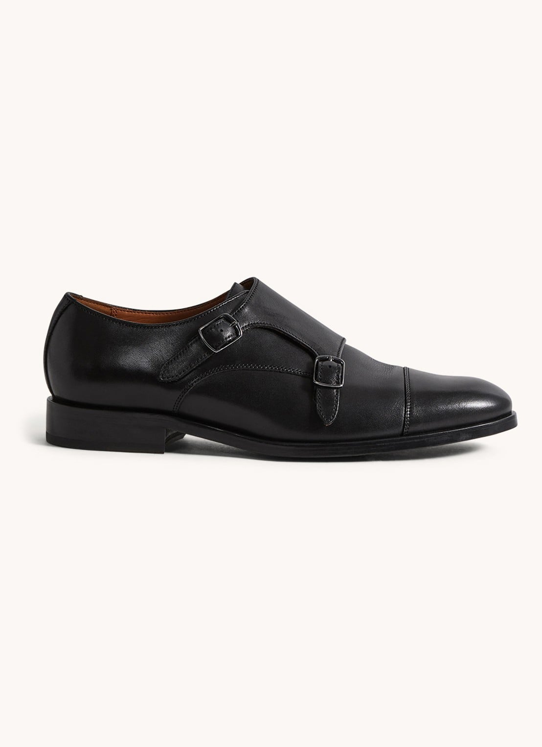 Reiss Amalfi gespschoen van leer - voorkant 3 black / zwart