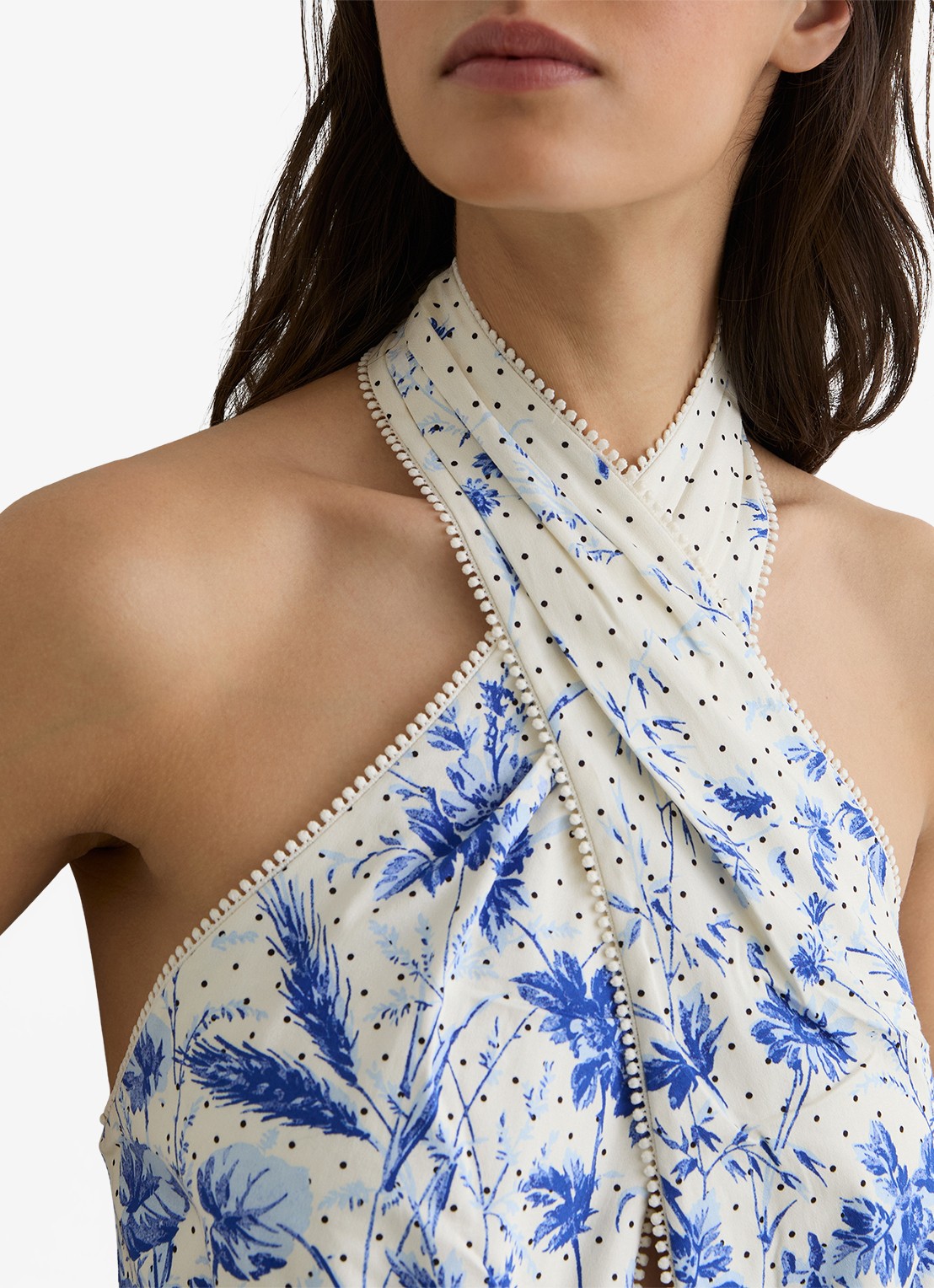 Reiss Amaya maxi jurk met bloemenprint - detail blauw