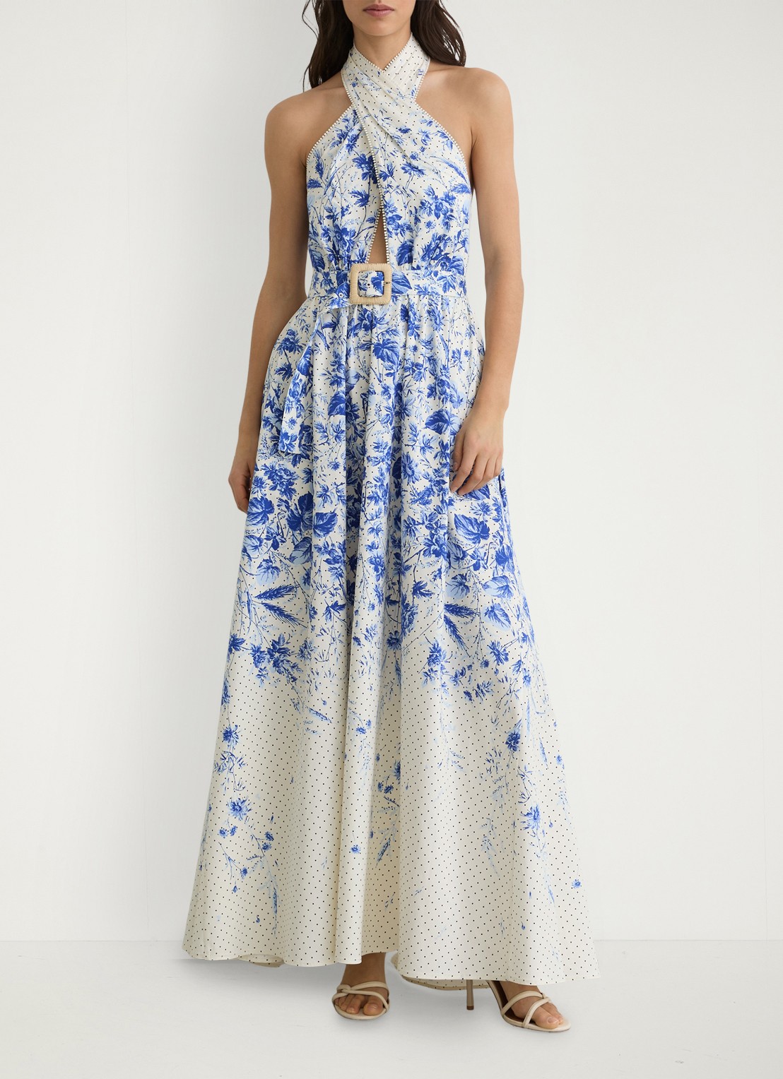 Reiss Amaya maxi jurk met bloemenprint - detail 2 blauw