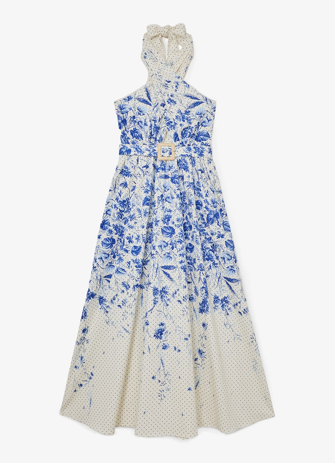 Reiss Amaya maxi jurk met bloemenprint - voorkant 6 blauw