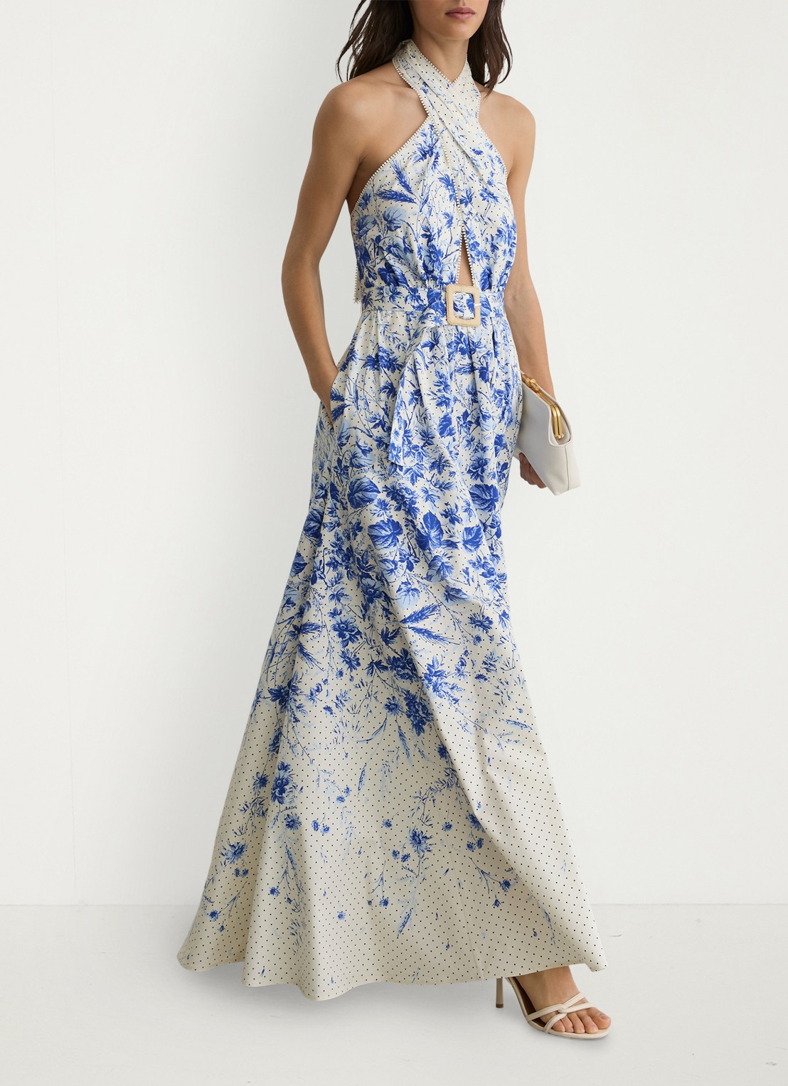 Reiss Amaya maxi jurk met bloemenprint - voorkant 7 blauw