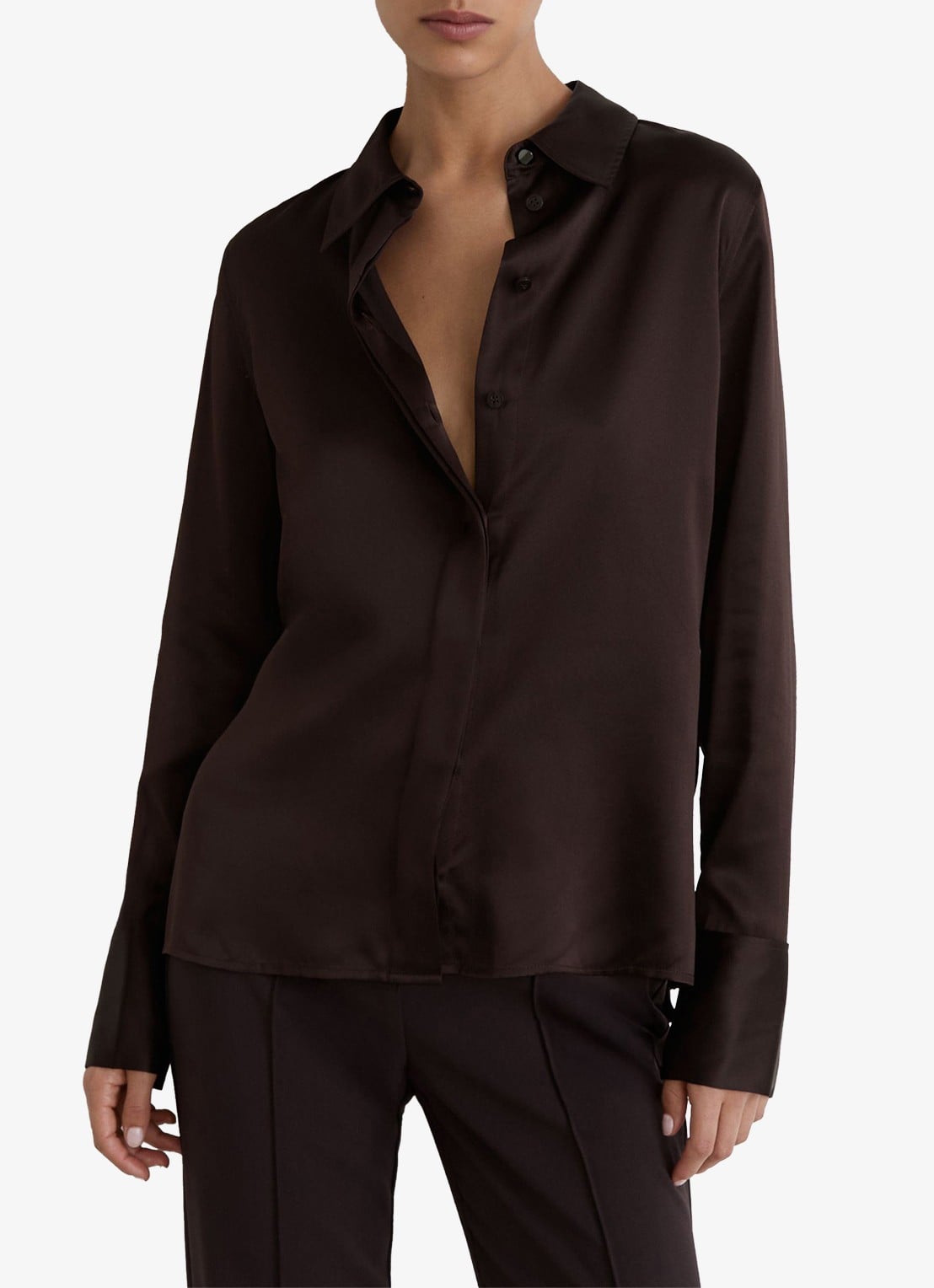 Reiss AMEIRA blouse van satijn  - detail 4 aubergine