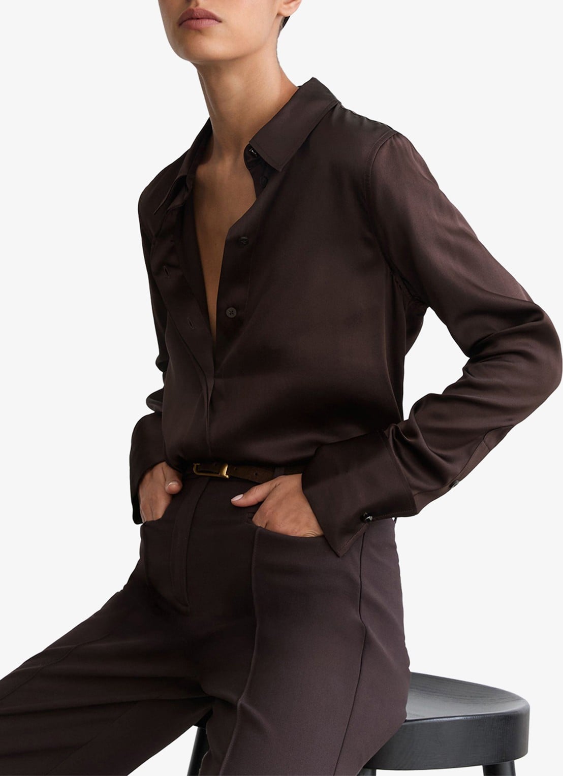 Reiss AMEIRA blouse van satijn  - detail 5 aubergine