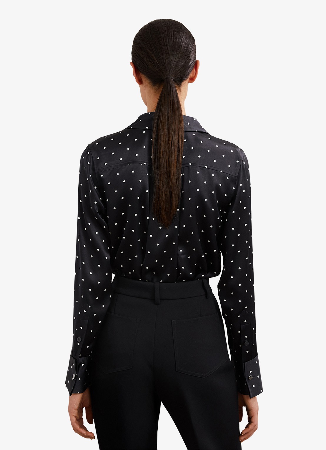 Reiss Ameira blouse van zijde met stippenprint - achterkant 6 donkerblauw