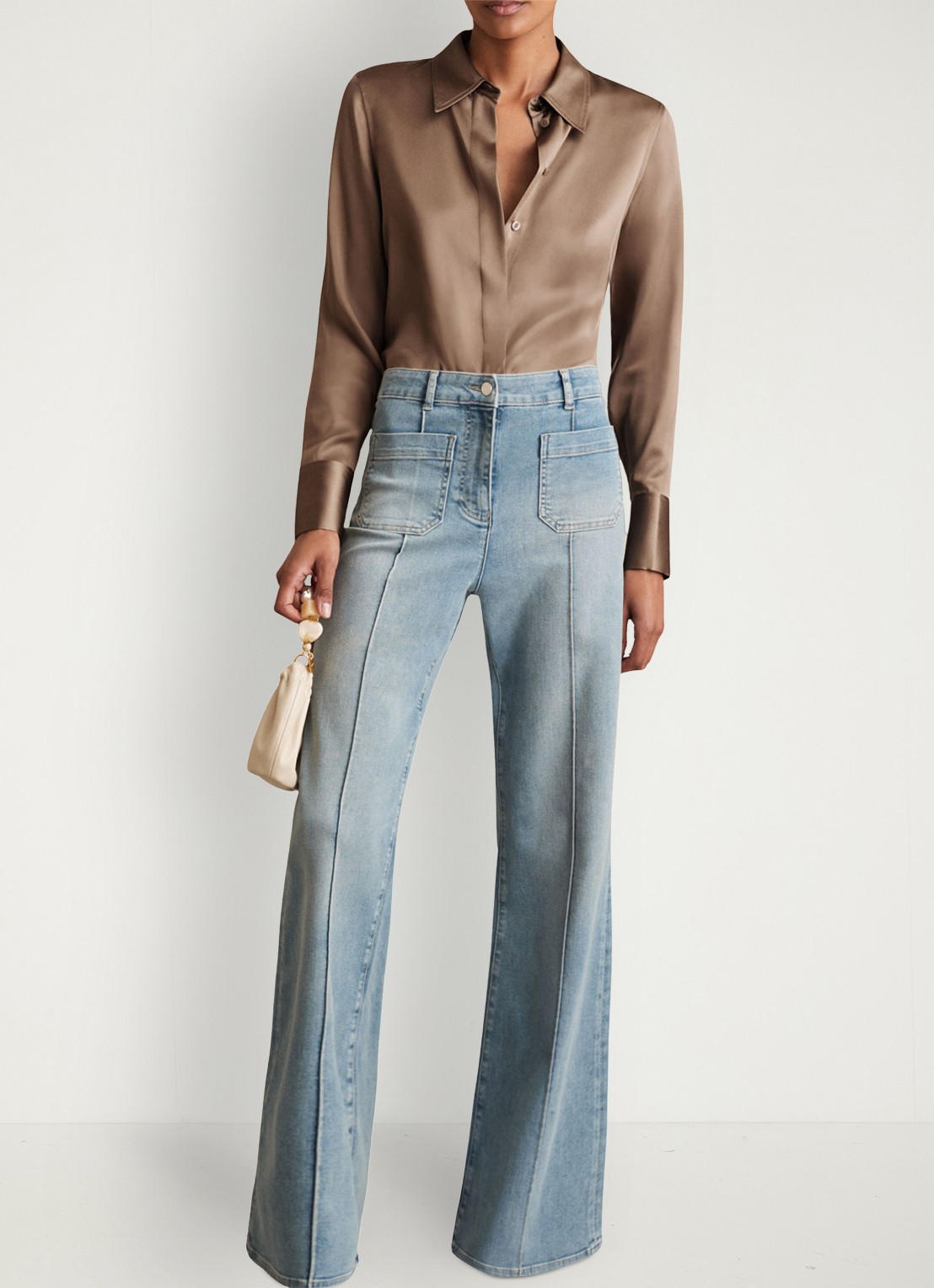 Reiss Ameira blouse van zijde - voorkant 2 lichtbruin