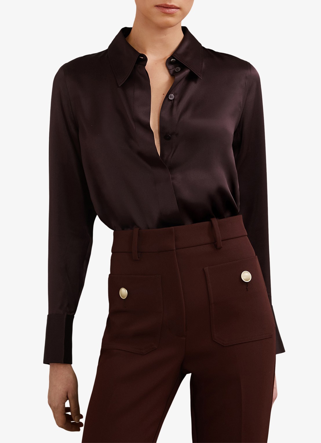 Reiss Ameira blouse van zijde - detail 4 bordeauxrood