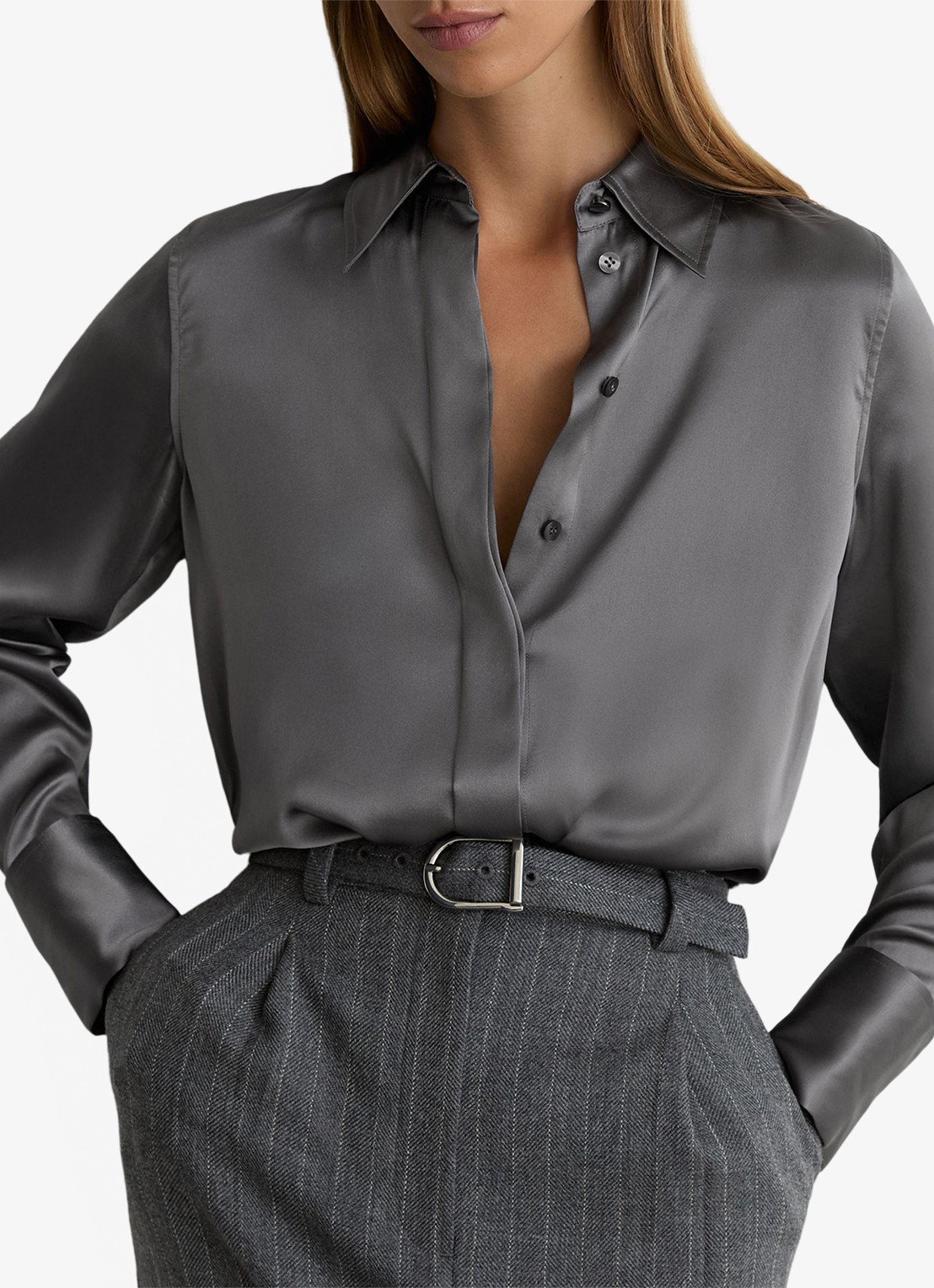 Reiss Ameira blouse van zijde - detail donkergrijs