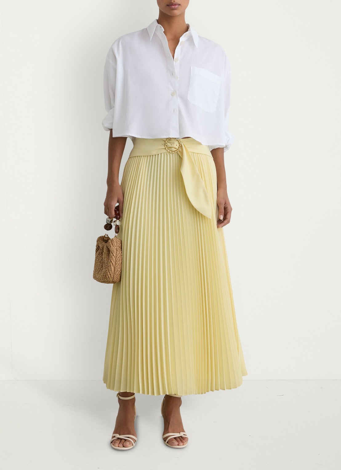 Reiss Amelie midi rok met plooien en ceintuur - voorkant 6 geel