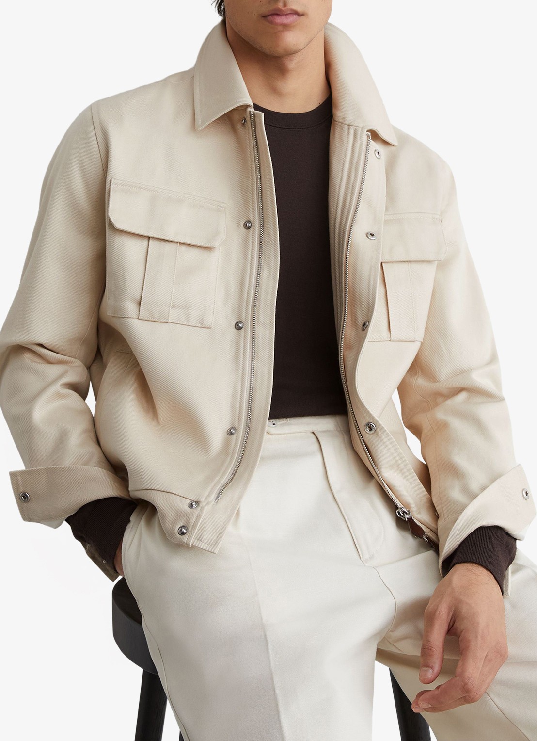 Reiss Americas bomberjack met klepzakken  - detail 3 stone / beige