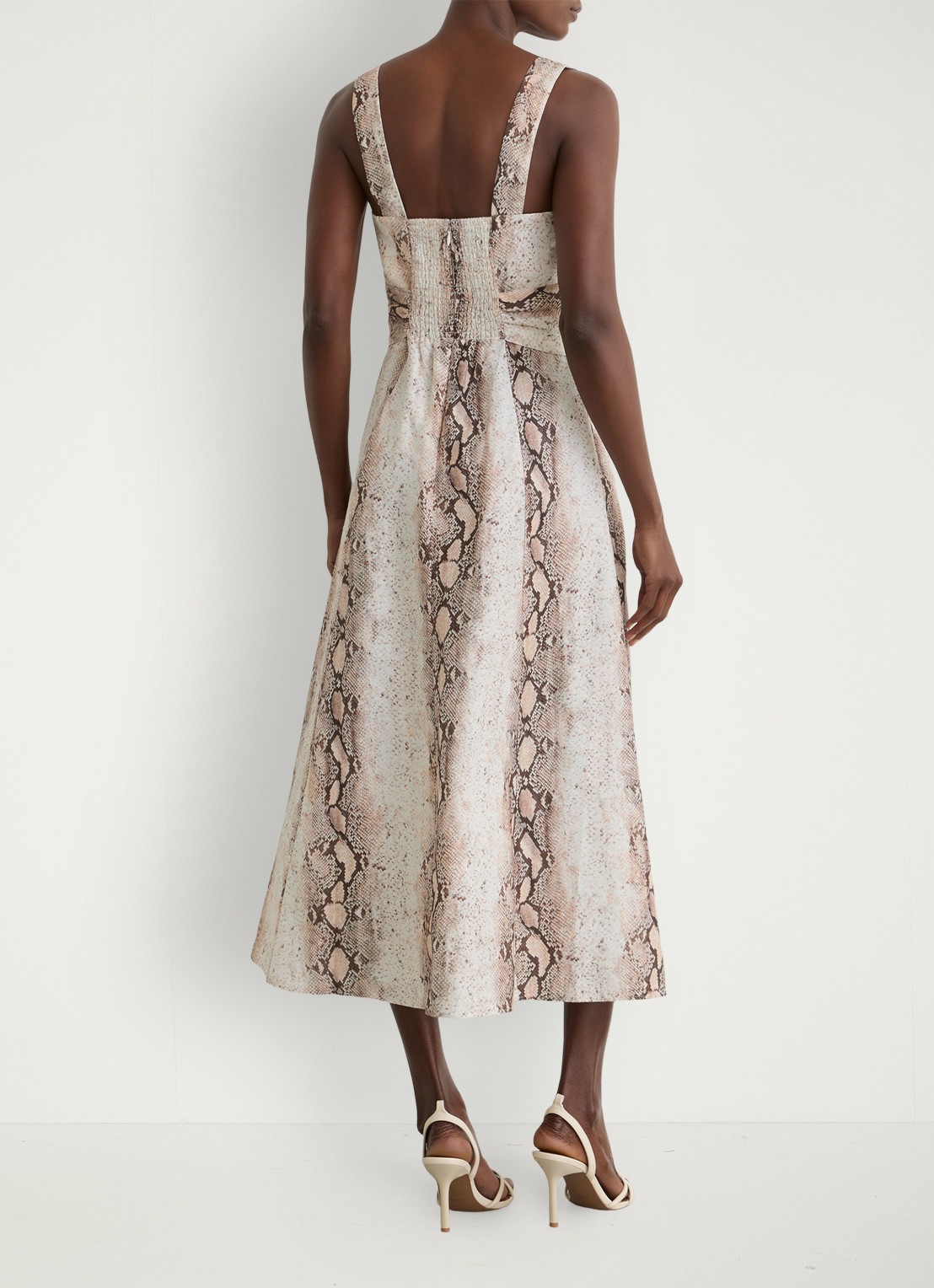 Reiss Amy midi jurk in linnenblend met slangenprint - achterkant 5 beige