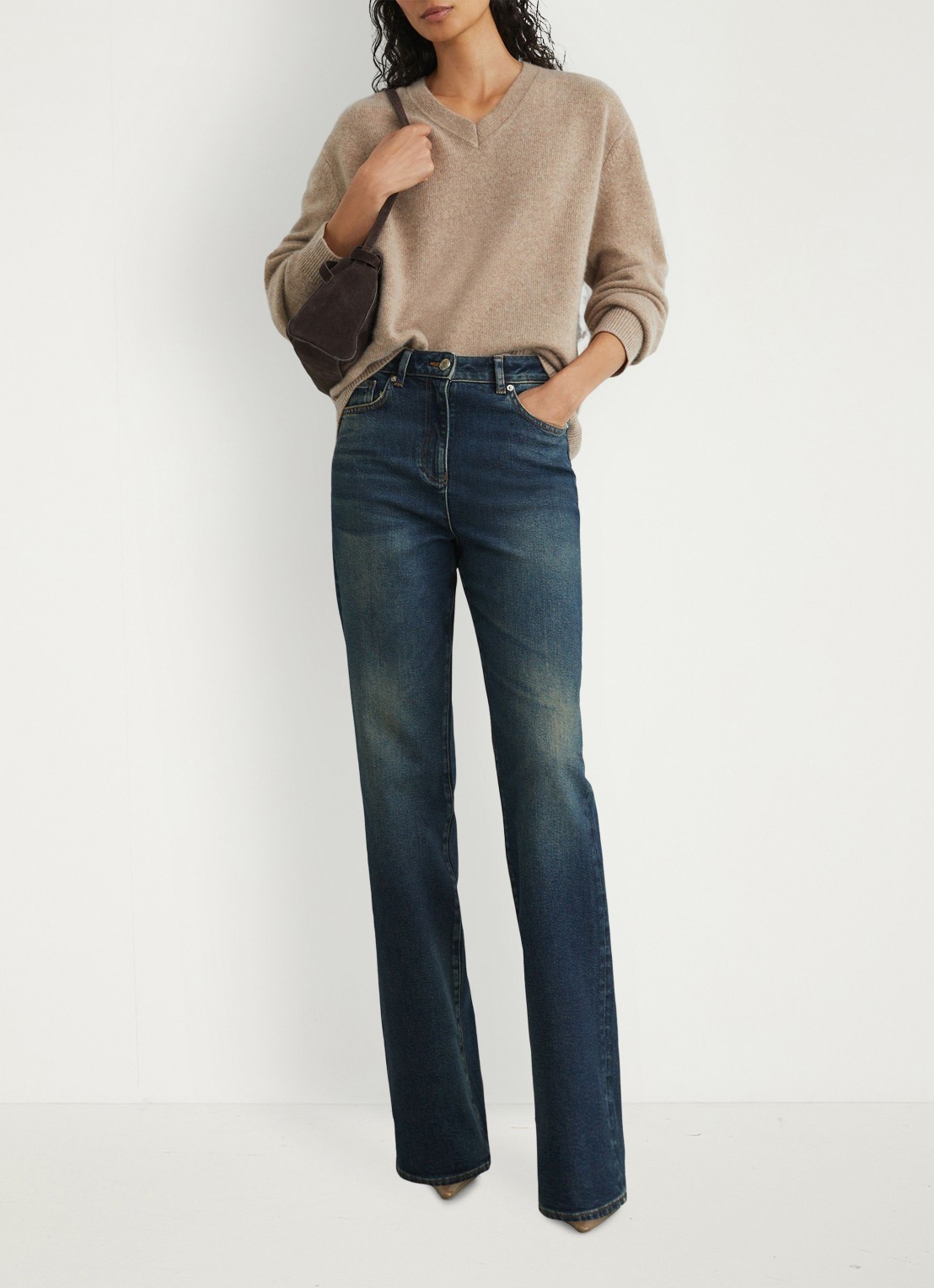 Reiss Andi high waist bootcut jeans - voorkant 7 donkerblauw