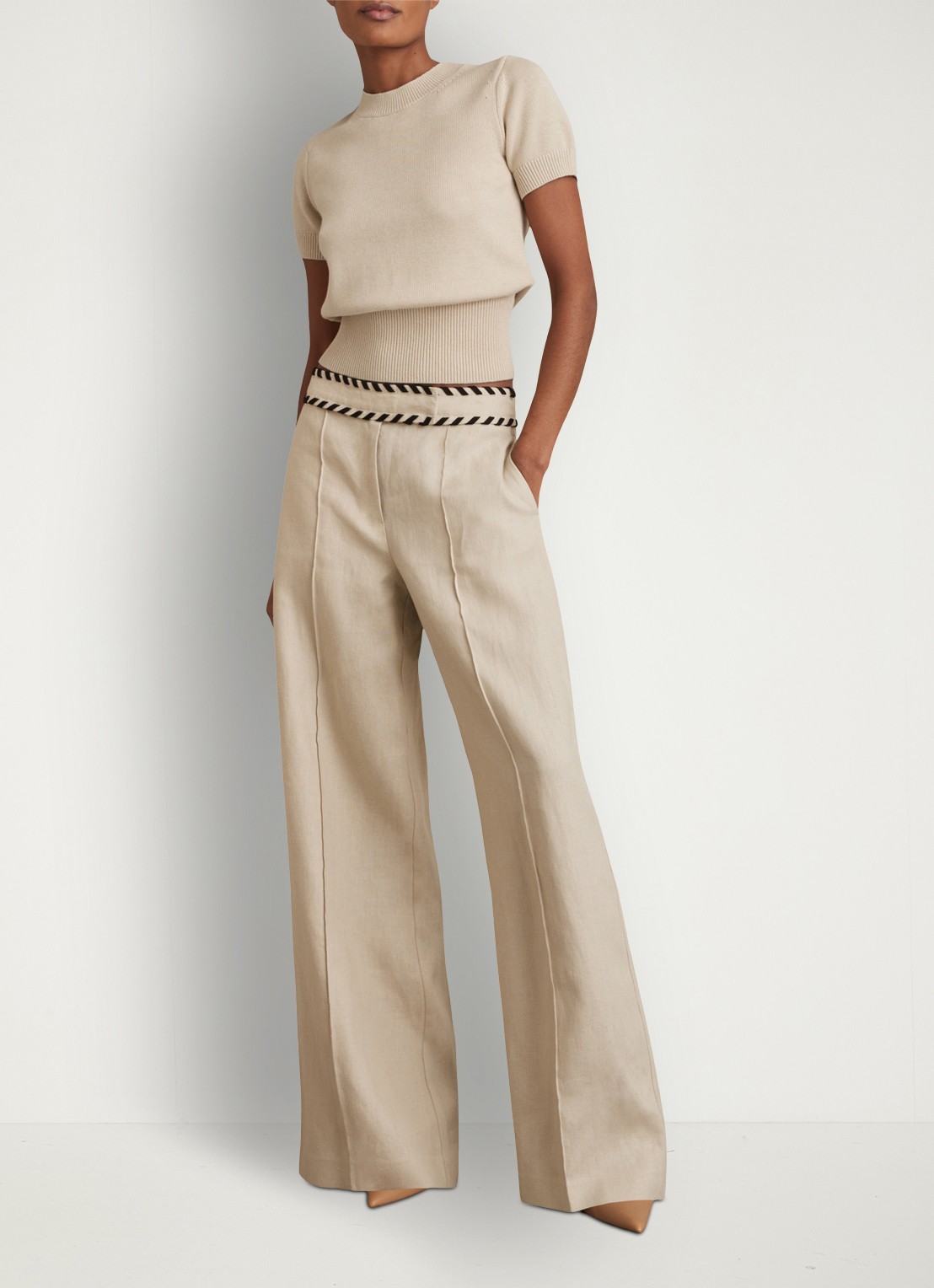 Reiss Anita fijngebreid T-shirt in wolblend - voorkant 4 creme