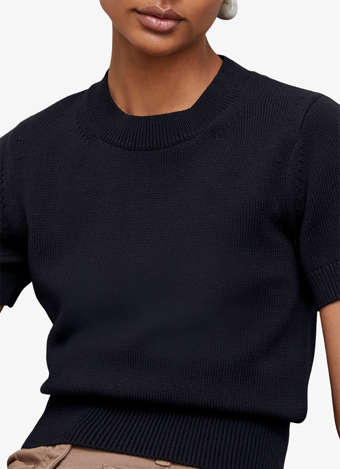 Reiss Anita fijngebreid T-shirt in wolblend - detail 4 blauw
