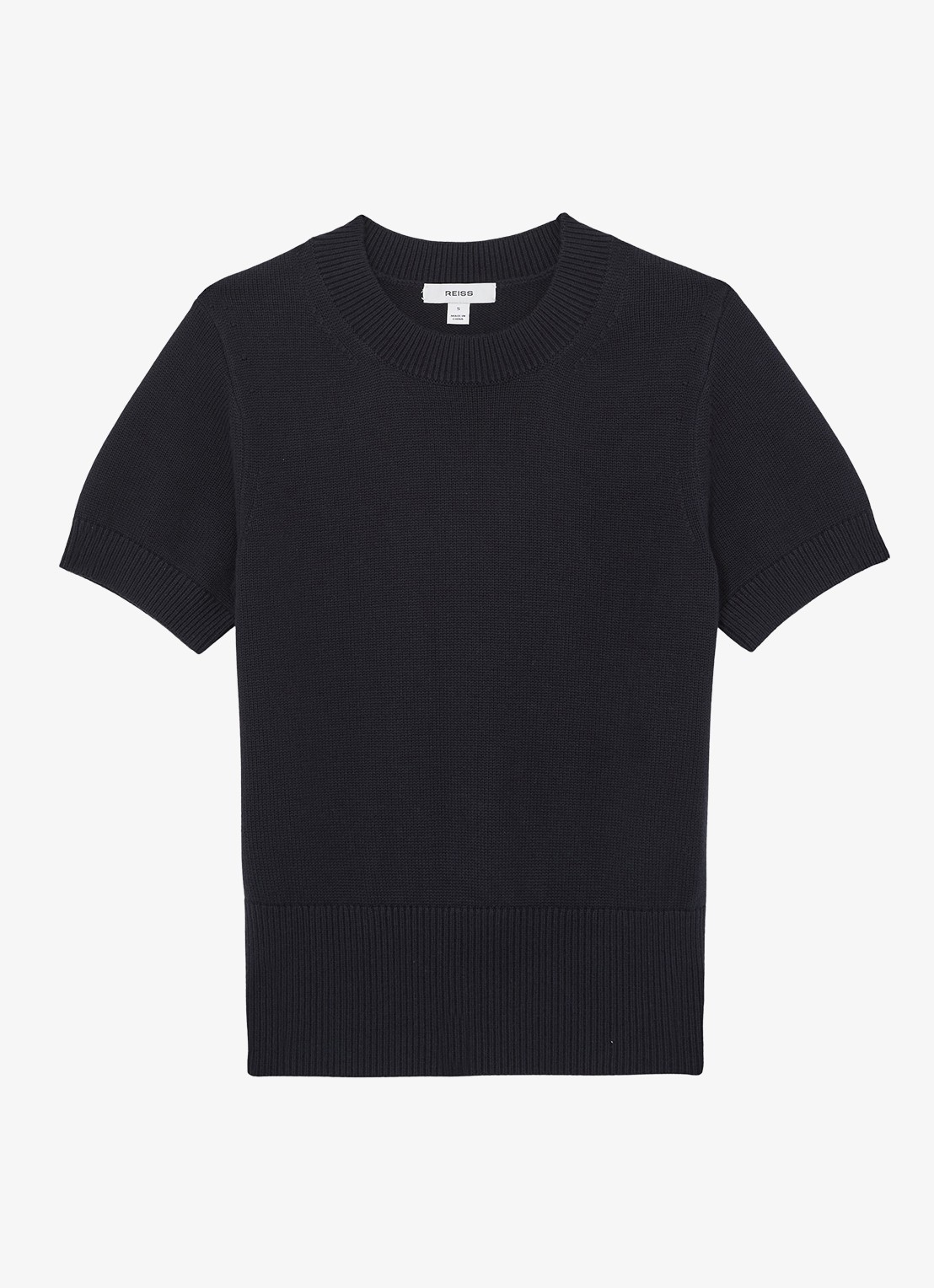Reiss Anita fijngebreid T-shirt in wolblend - voorkant blauw