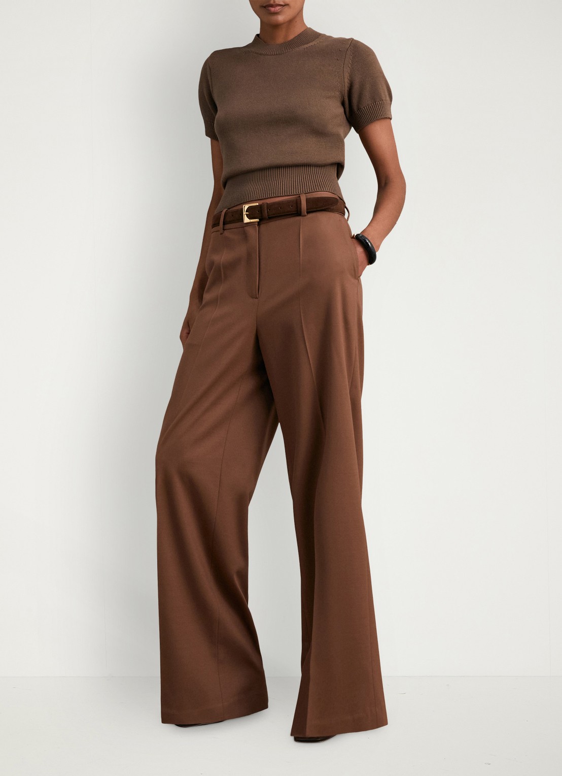 Reiss Anita fijngebreid T-shirt in wolblend - voorkant 5 bruin
