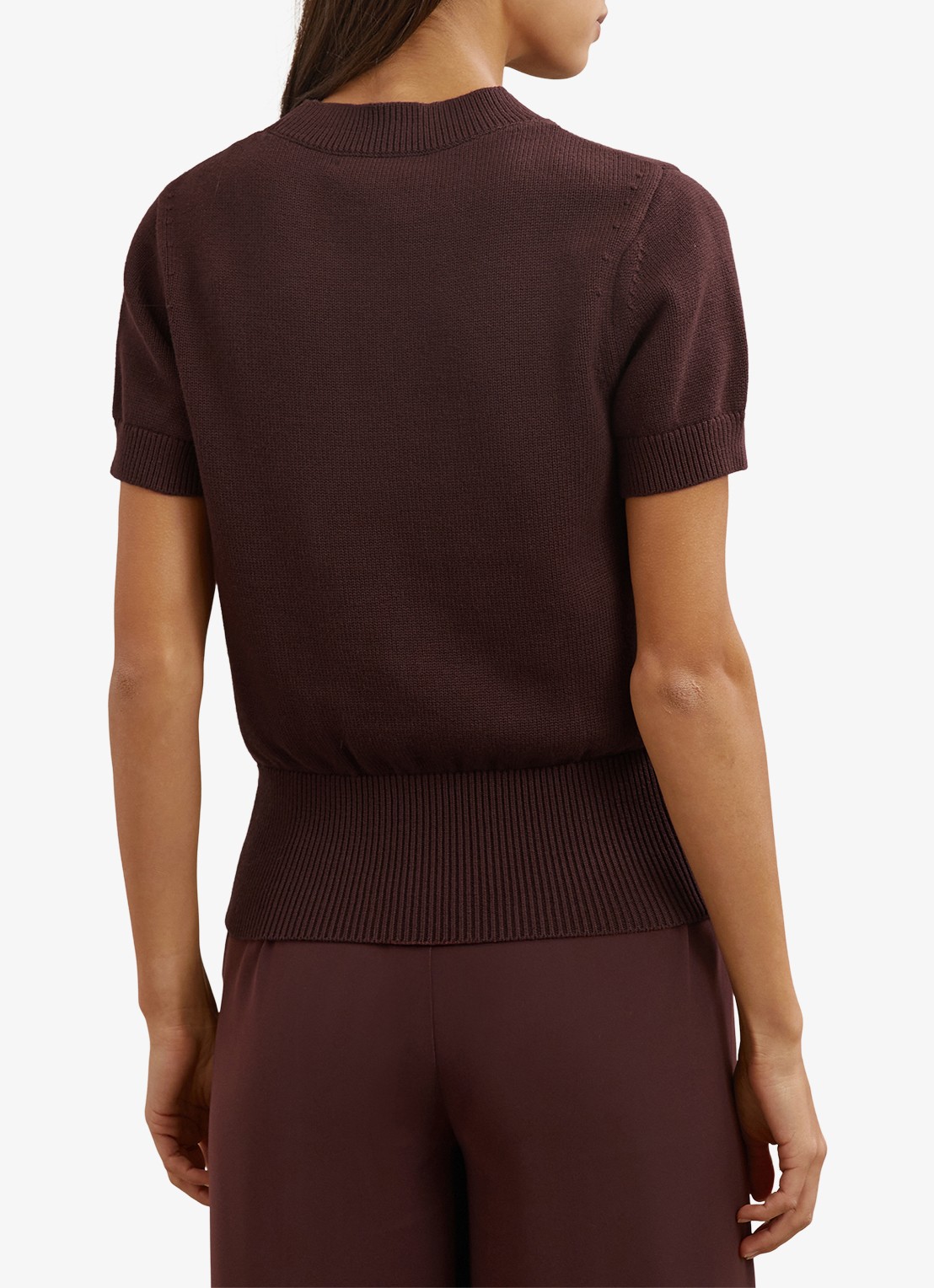 Reiss Anita fijngebreid T-shirt in wolblend - achterkant 6 bordeauxrood