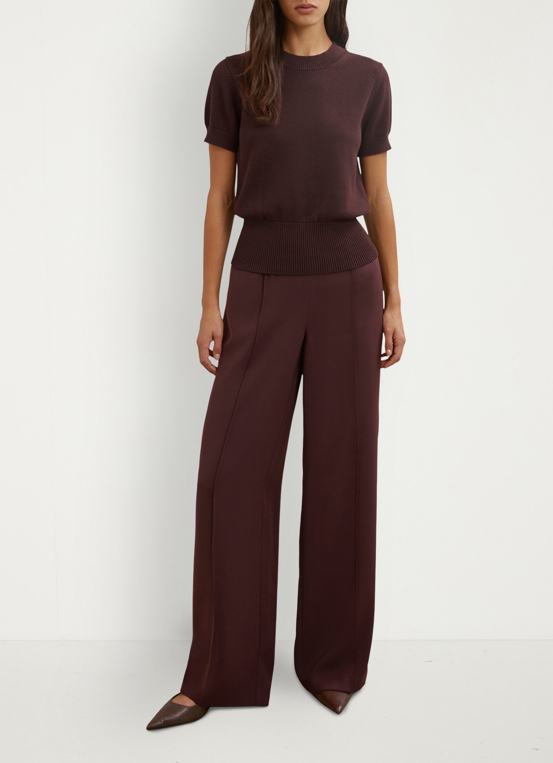 Reiss Anita fijngebreid T-shirt in wolblend - voorkant 2 bordeauxrood