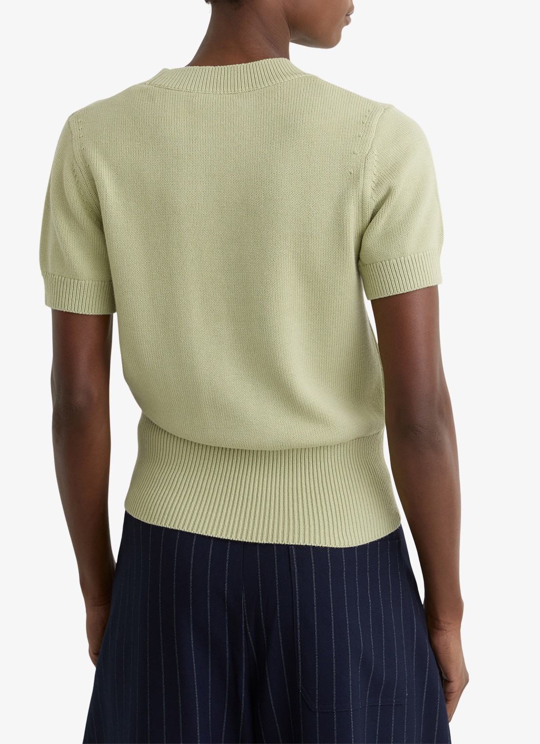 Reiss Anita fijngebreid T-shirt in wolblend - achterkant lindegroen