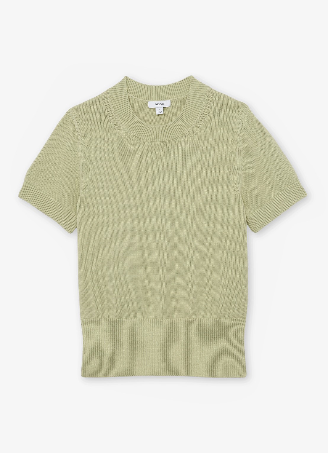 Reiss Anita fijngebreid T-shirt in wolblend - voorkant 5 lindegroen