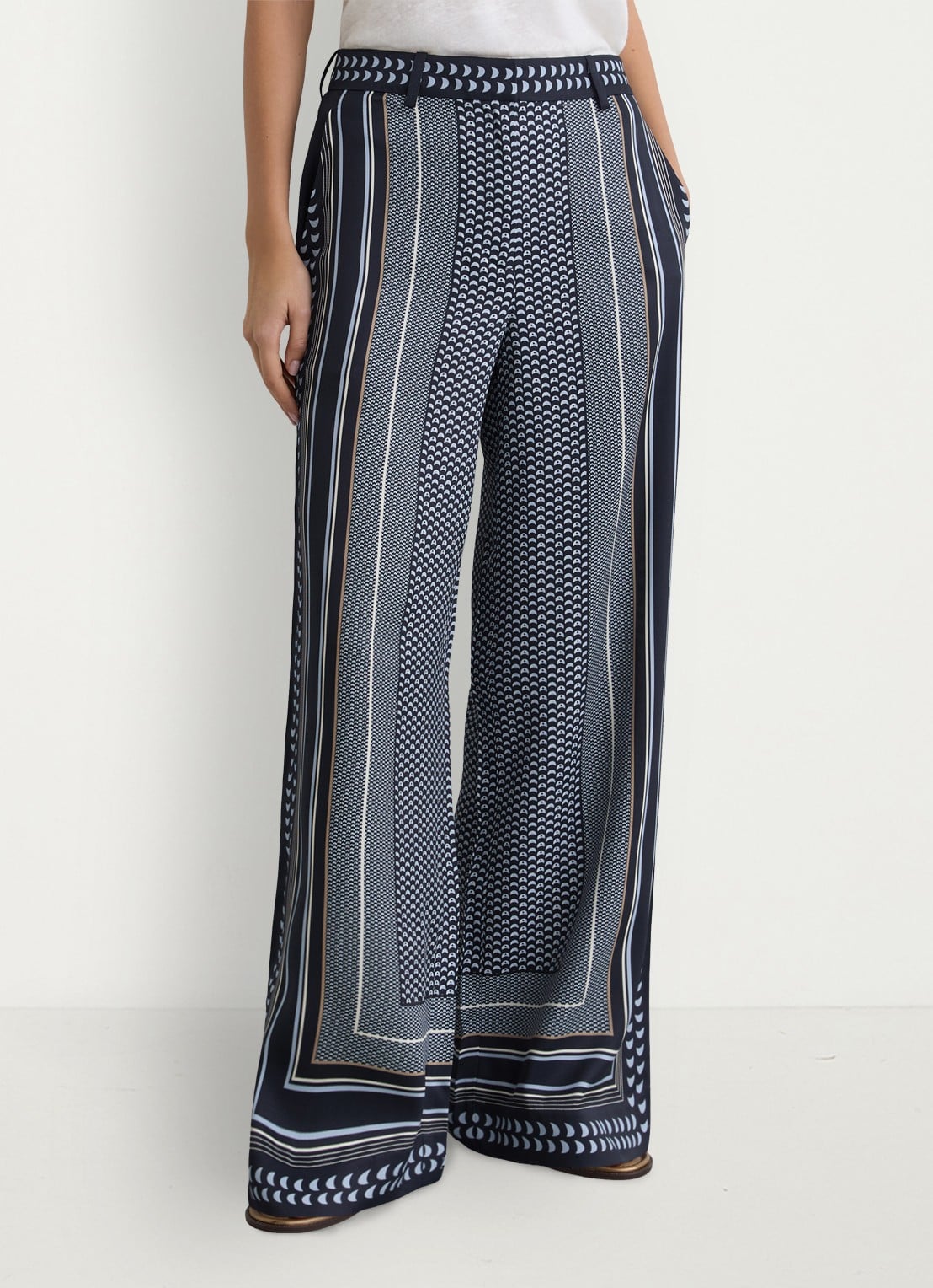 Reiss Anna high waist wide fit pantalon met print - detail 3 blauw