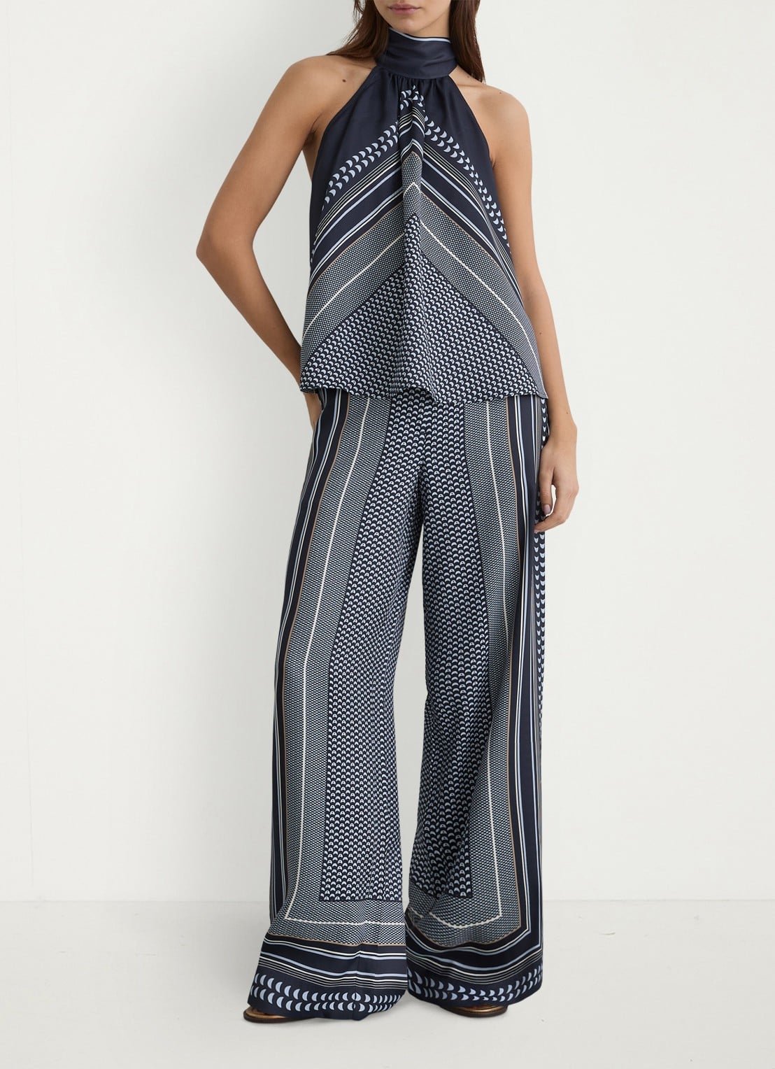 Reiss Anna high waist wide fit pantalon met print - detail 6 blauw