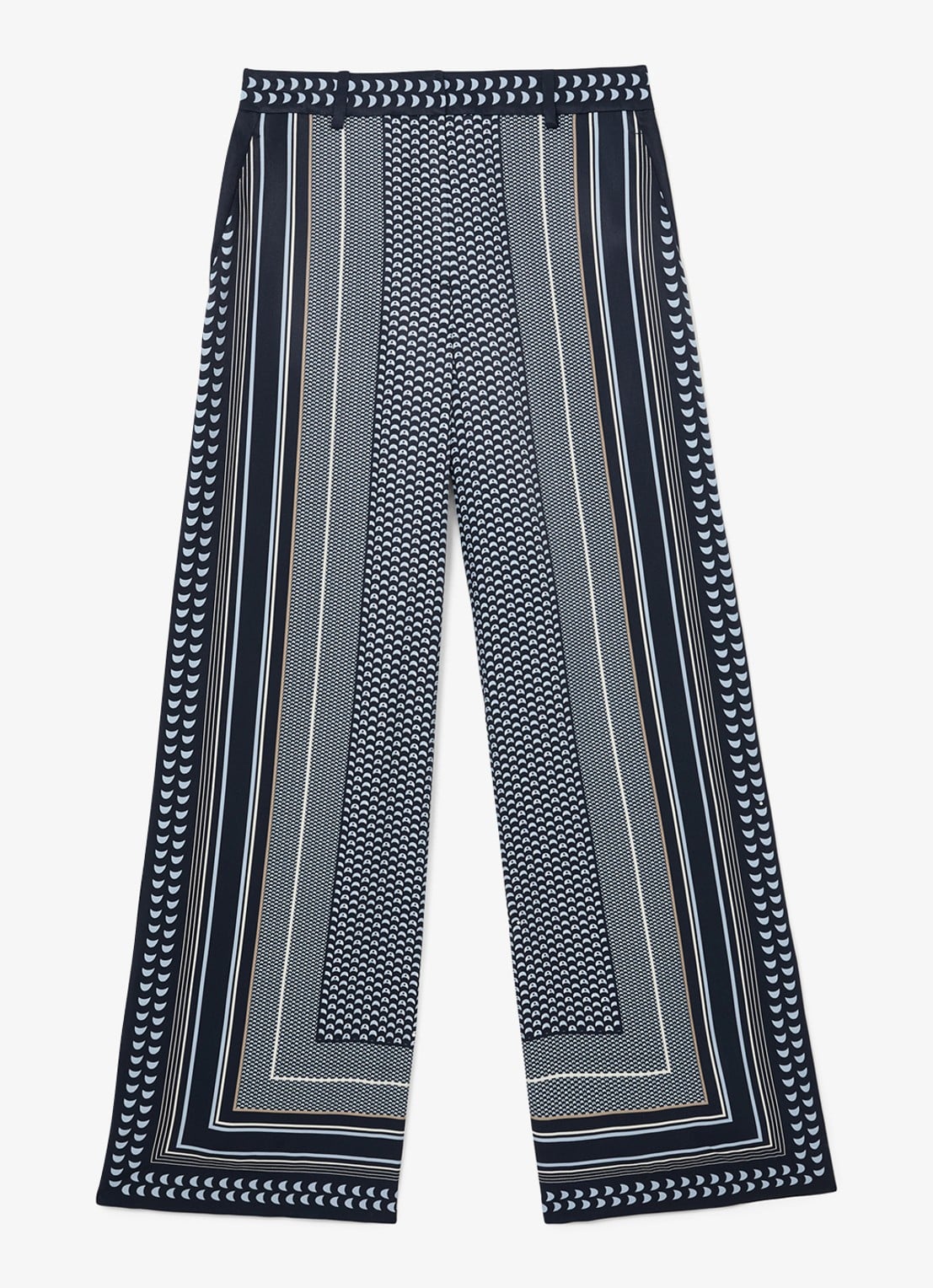 Reiss Anna high waist wide fit pantalon met print - voorkant blauw