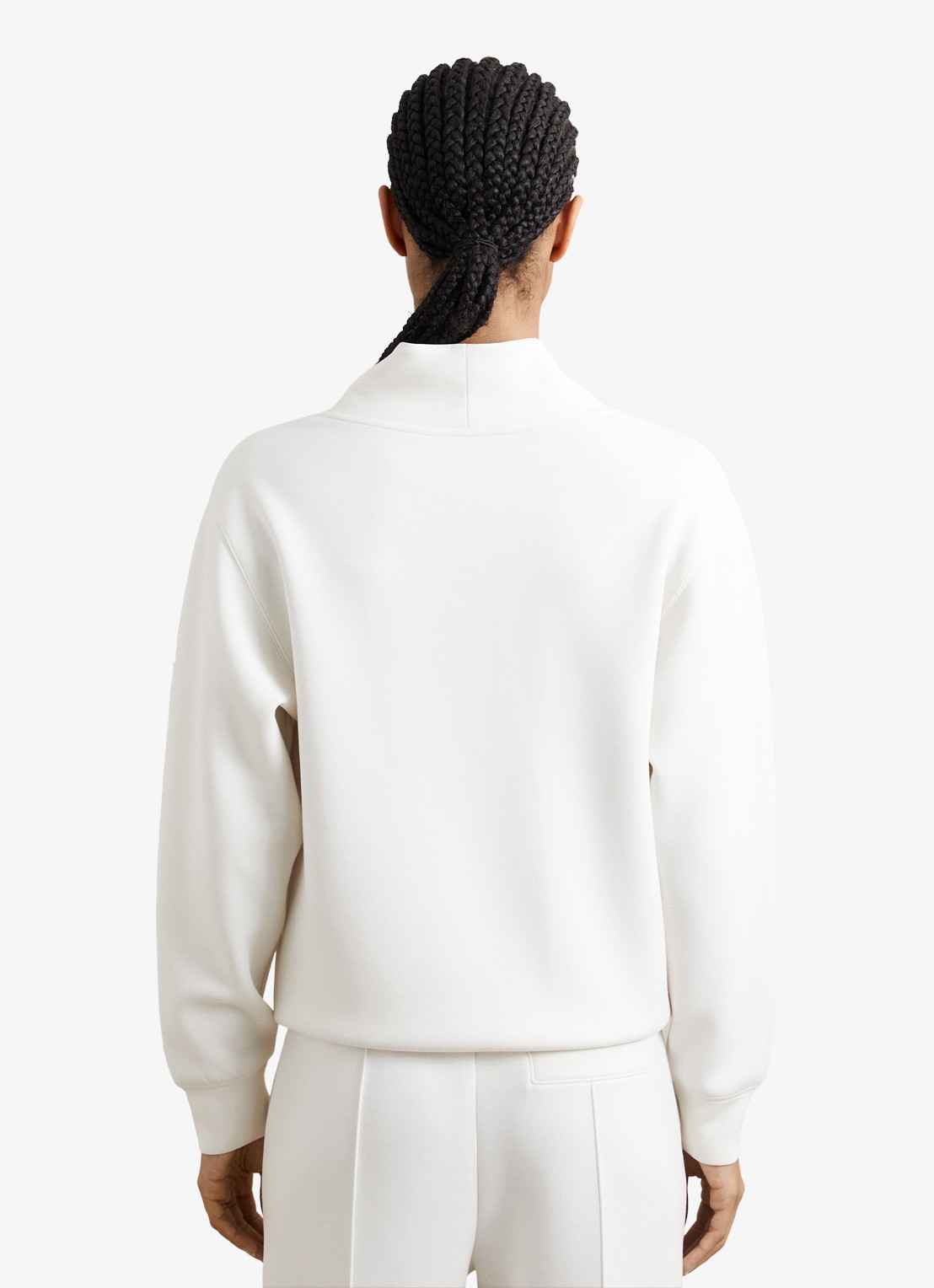Reiss ANNABEL Premium Interlock Shawl-Neck Sweatshirt with Modal - achterkant 6 wit