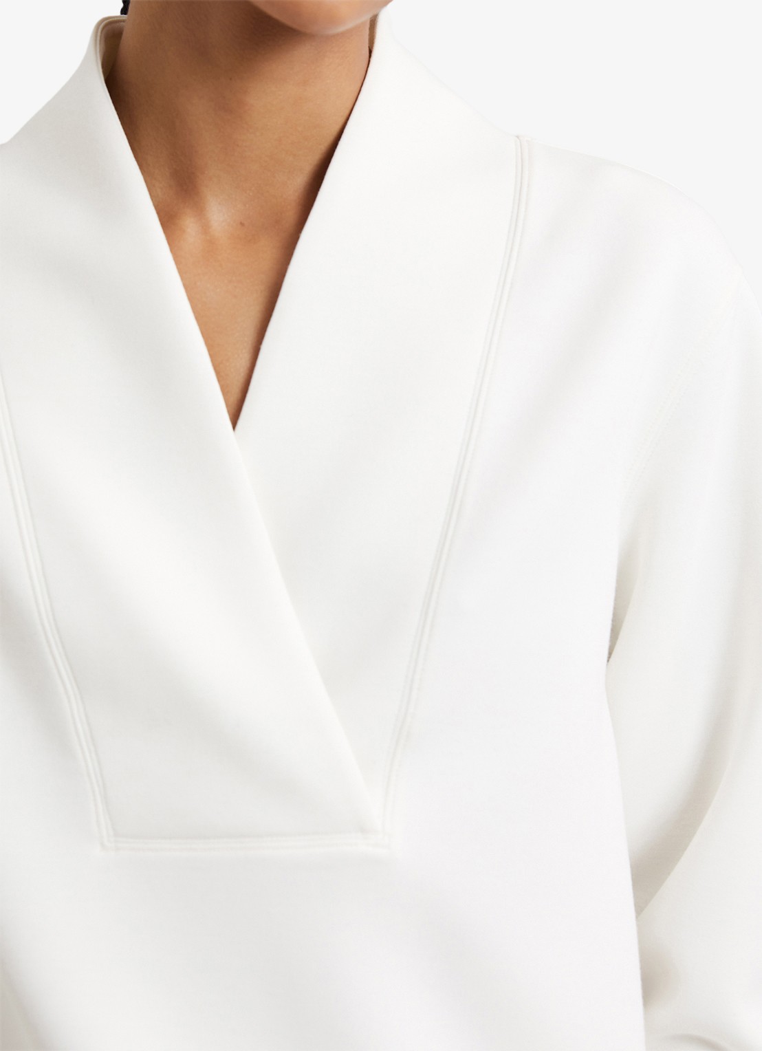 Reiss ANNABEL Premium Interlock Shawl-Neck Sweatshirt with Modal - detail 2 wit