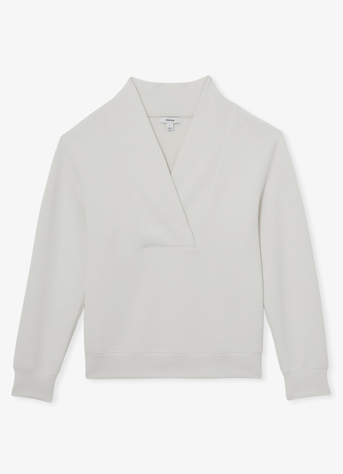 Reiss ANNABEL Premium Interlock Shawl-Neck Sweatshirt with Modal - voorkant 4 wit