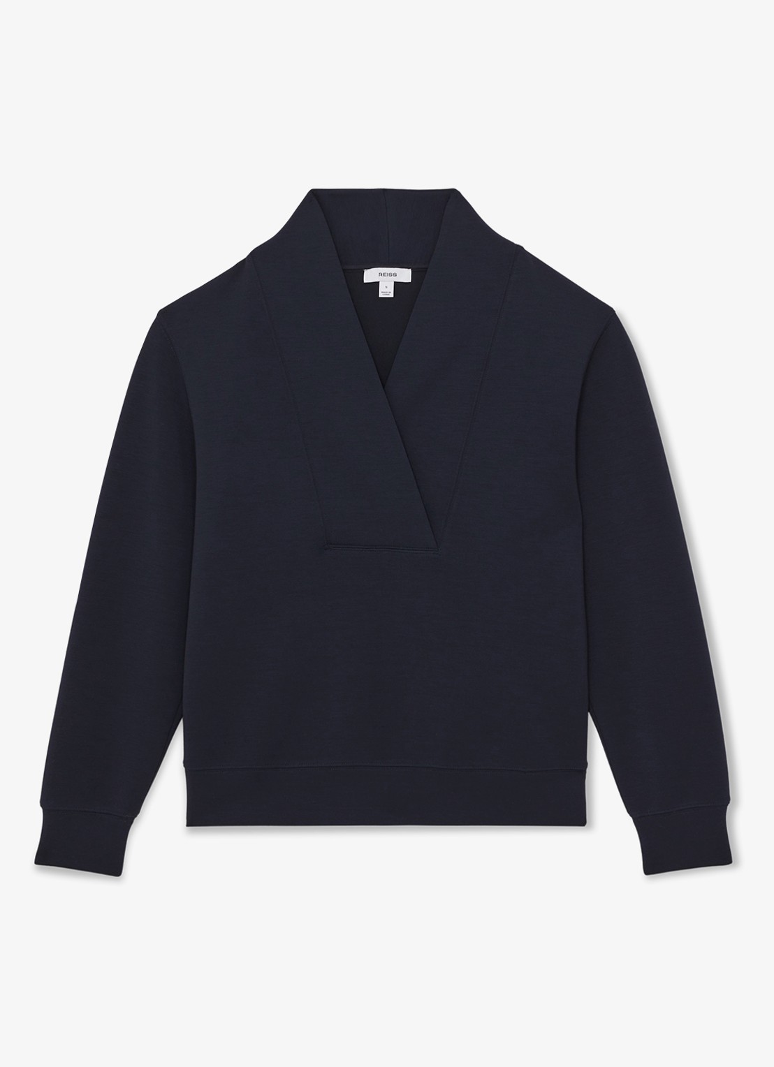 Reiss ANNABEL Premium Interlock Shawl-Neck Sweatshirt with Modal - voorkant 2 blauw