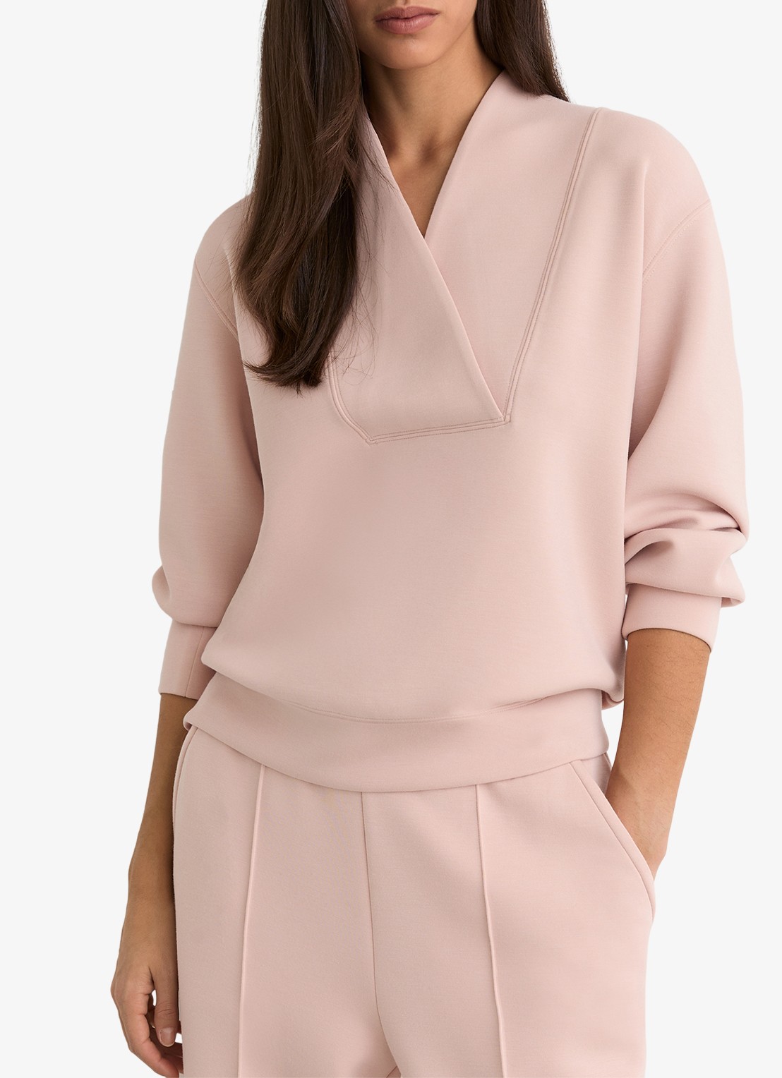 Reiss ANNABEL Premium Interlock Shawl-Neck Sweatshirt with Modal - detail 2 roze
