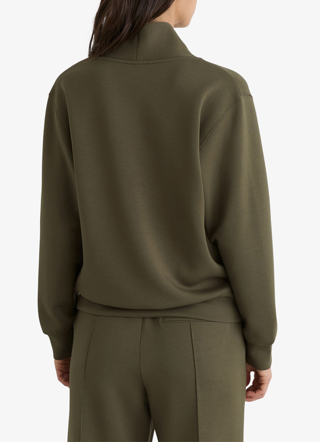 Reiss ANNABEL Premium Interlock Shawl-Neck Sweatshirt with Modal - achterkant khaki green / groen