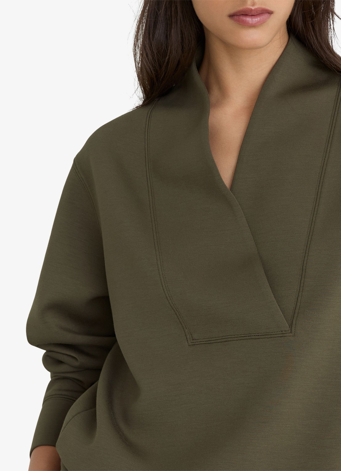 Reiss ANNABEL Premium Interlock Shawl-Neck Sweatshirt with Modal - detail 5 khaki green / groen