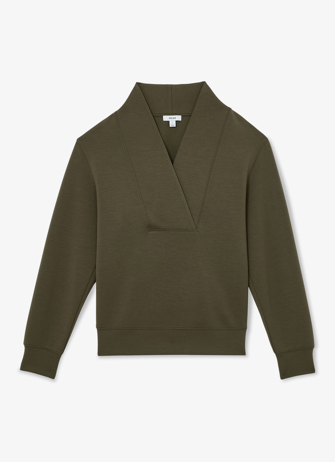 Reiss ANNABEL Premium Interlock Shawl-Neck Sweatshirt with Modal - voorkant 2 khaki green / groen