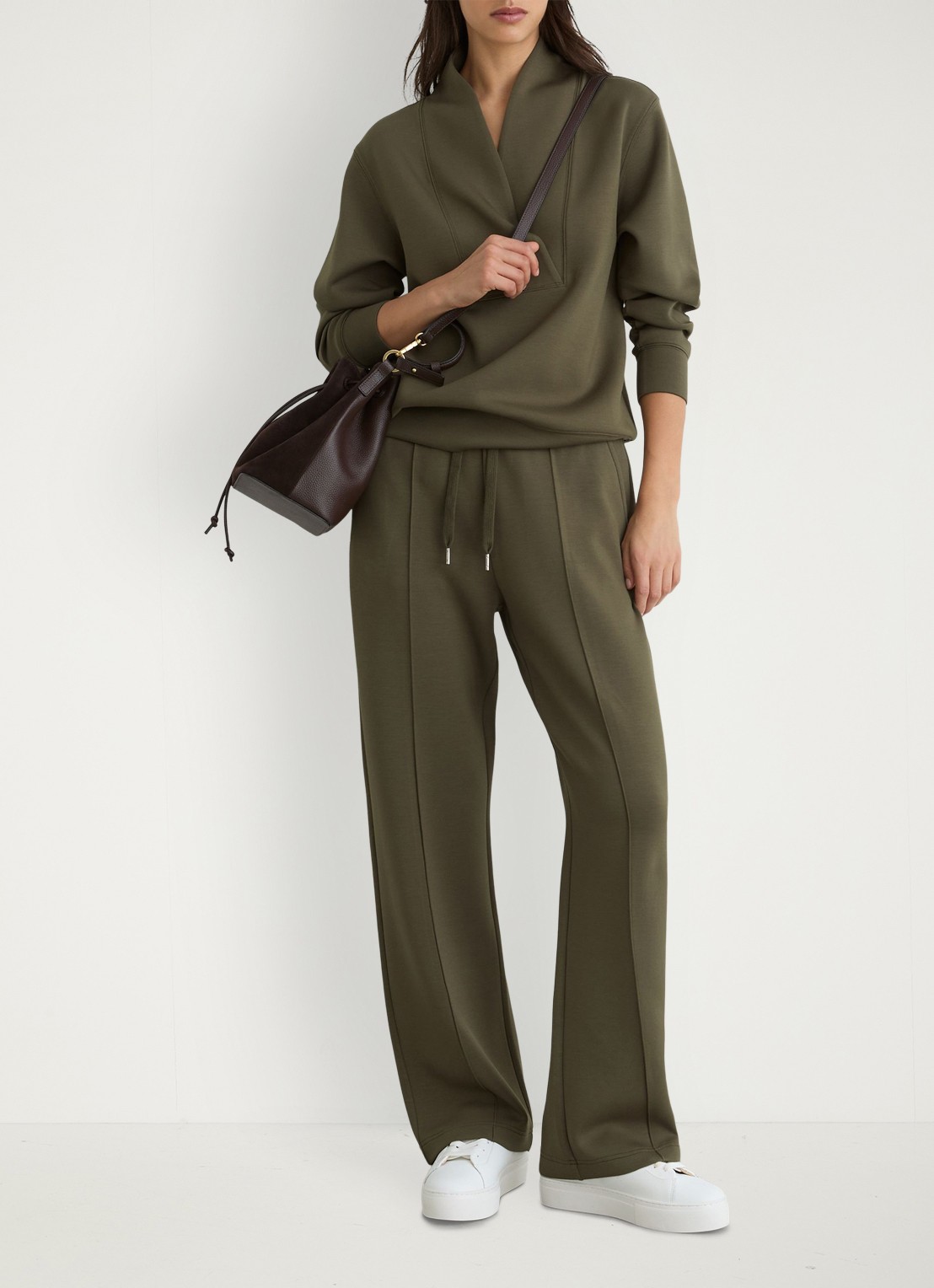 Reiss ANNABEL Premium Interlock Shawl-Neck Sweatshirt with Modal - voorkant 3 khaki green / groen