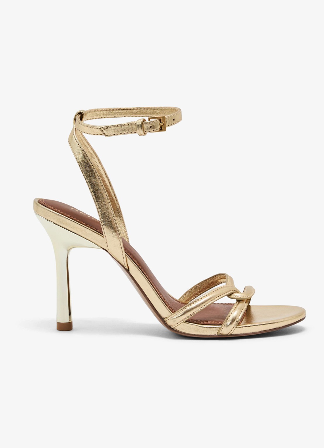 Reiss ANNABELLE Leather Link-Strap Stiletto Sandals - voorkant goud