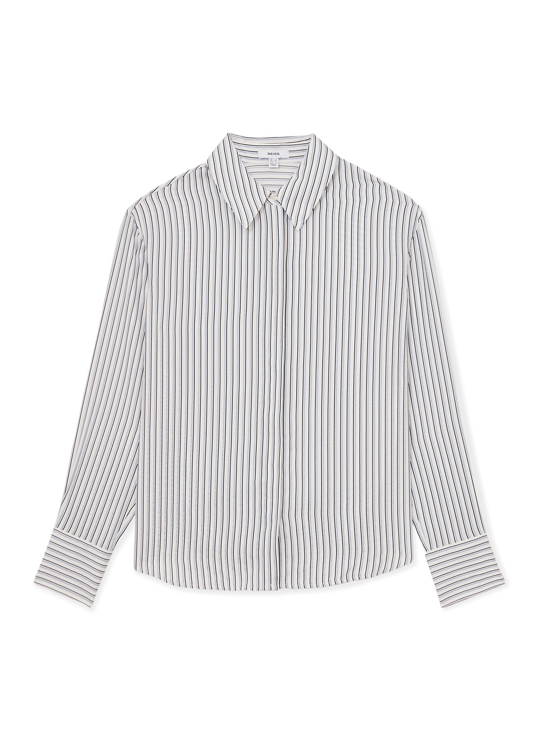 Reiss Annika blouse met streepprint - voorkant lichtblauw