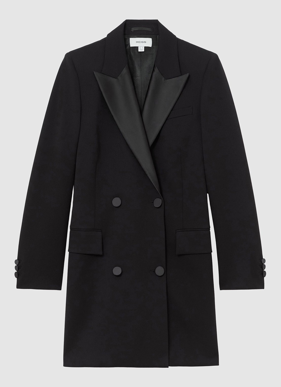 Reiss Annika double-breasted mini blazerjurk met klepzakken - voorkant black / zwart