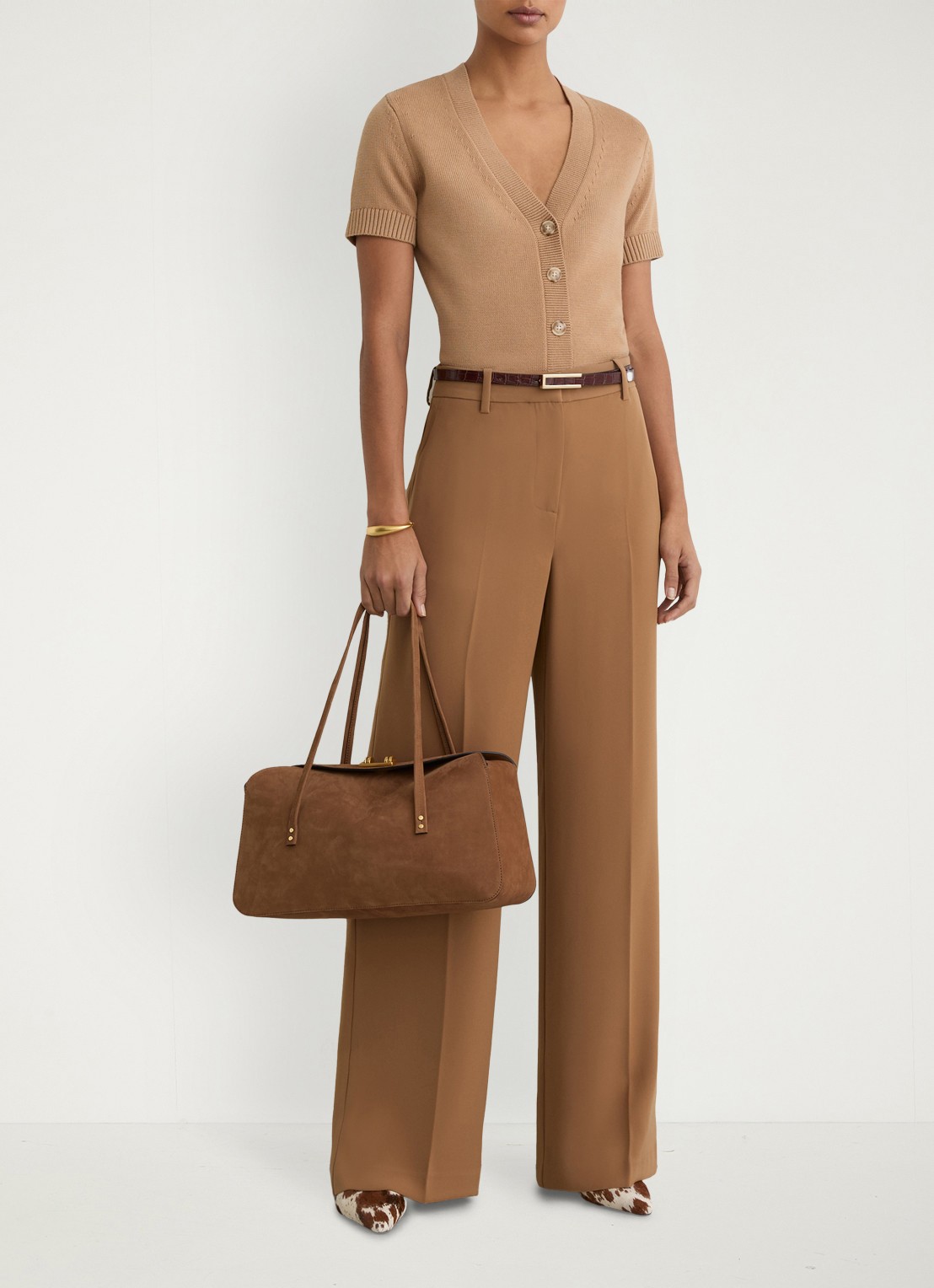 Reiss Anya fijngebreid vest in wolblend - voorkant 6 camel