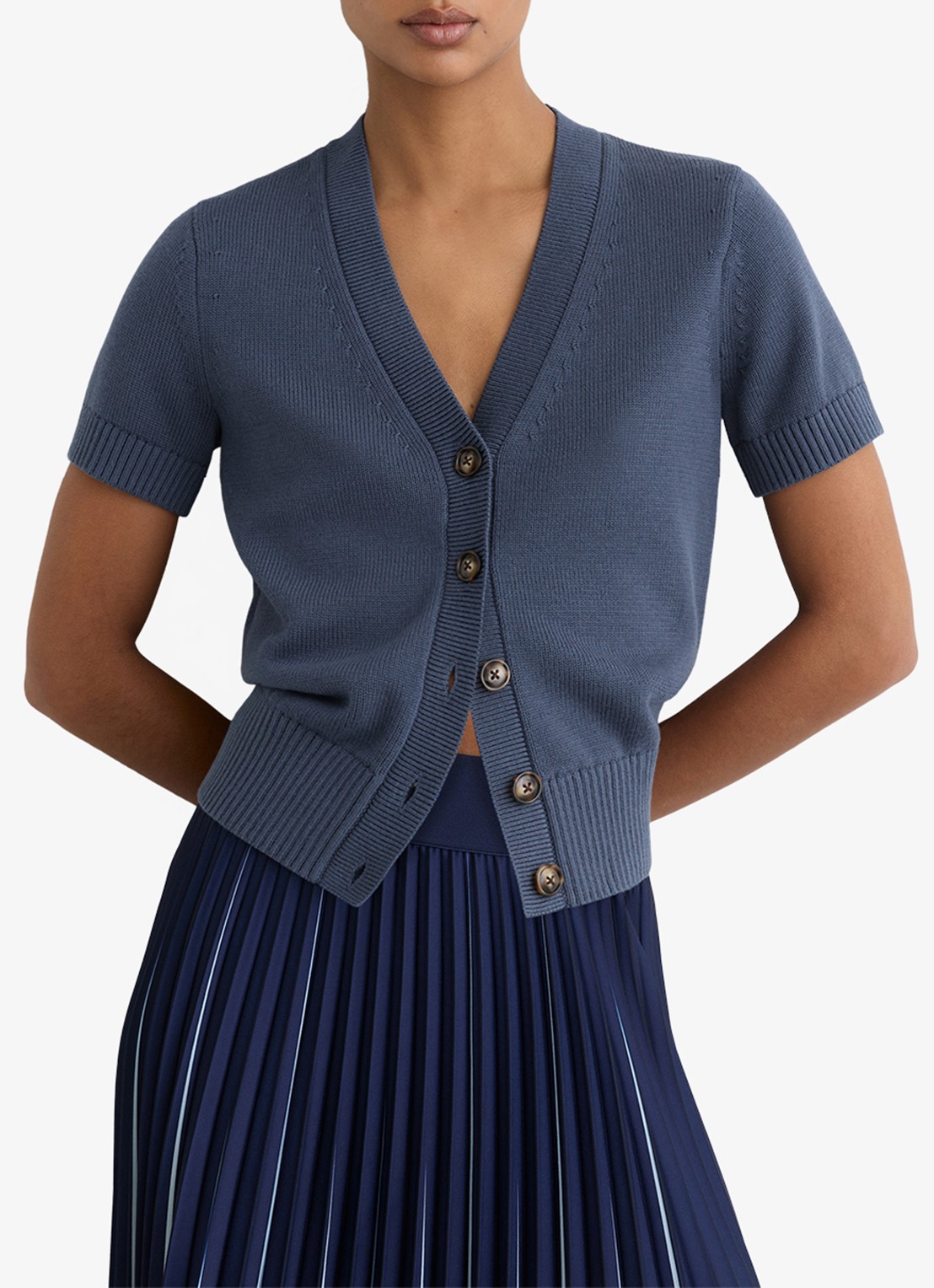 Reiss Anya fijngebreid vest in wolblend - detail 4 donkerblauw