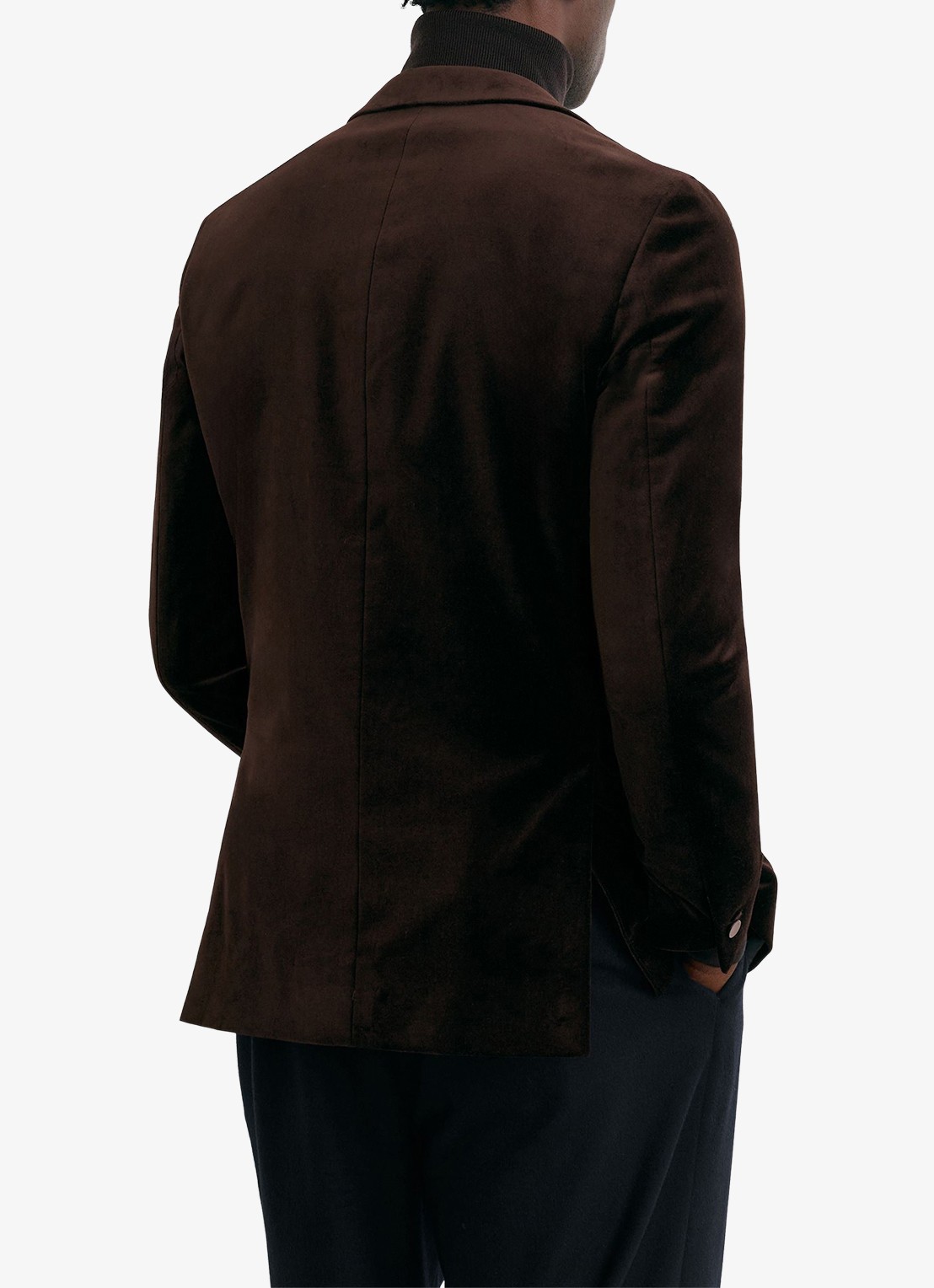 Reiss Apsara slim fit colbert van fluweel met borstzak - achterkant 7 brown / bruin
