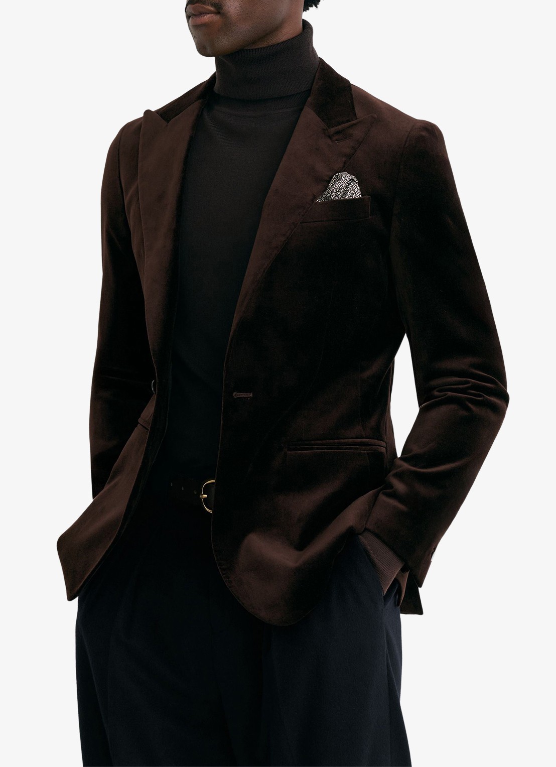 Reiss Apsara slim fit colbert van fluweel met borstzak - detail 3 brown / bruin
