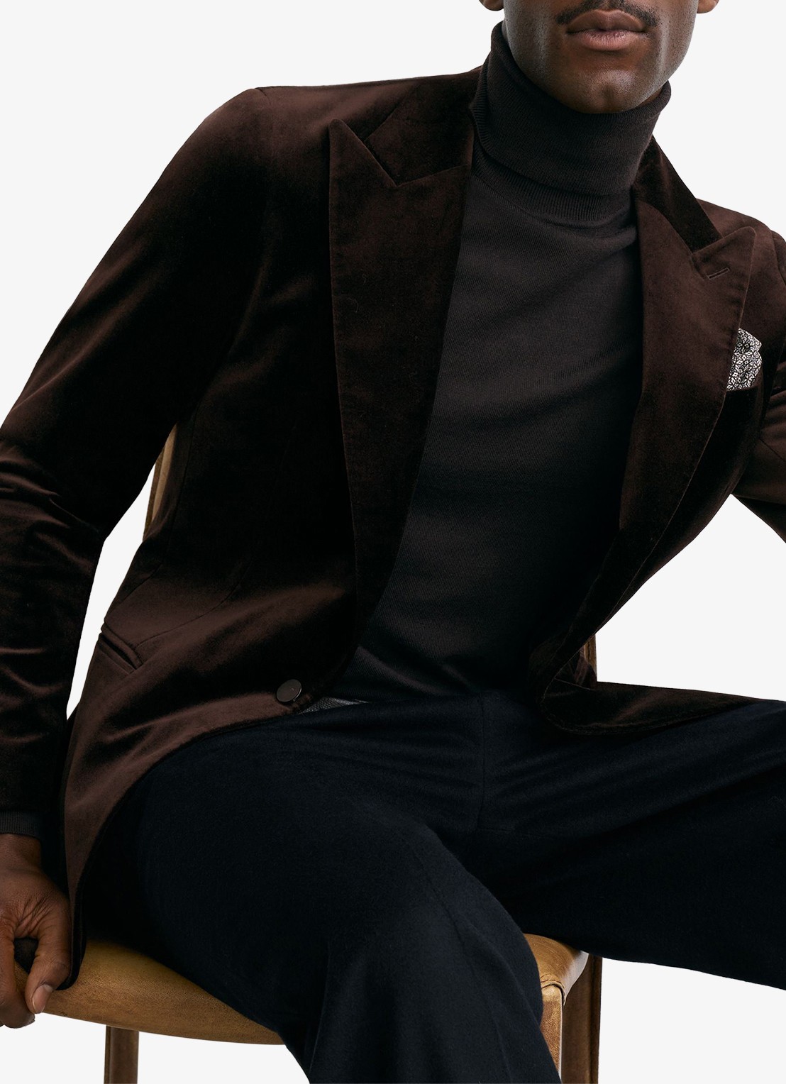 Reiss Apsara slim fit colbert van fluweel met borstzak - detail 5 brown / bruin