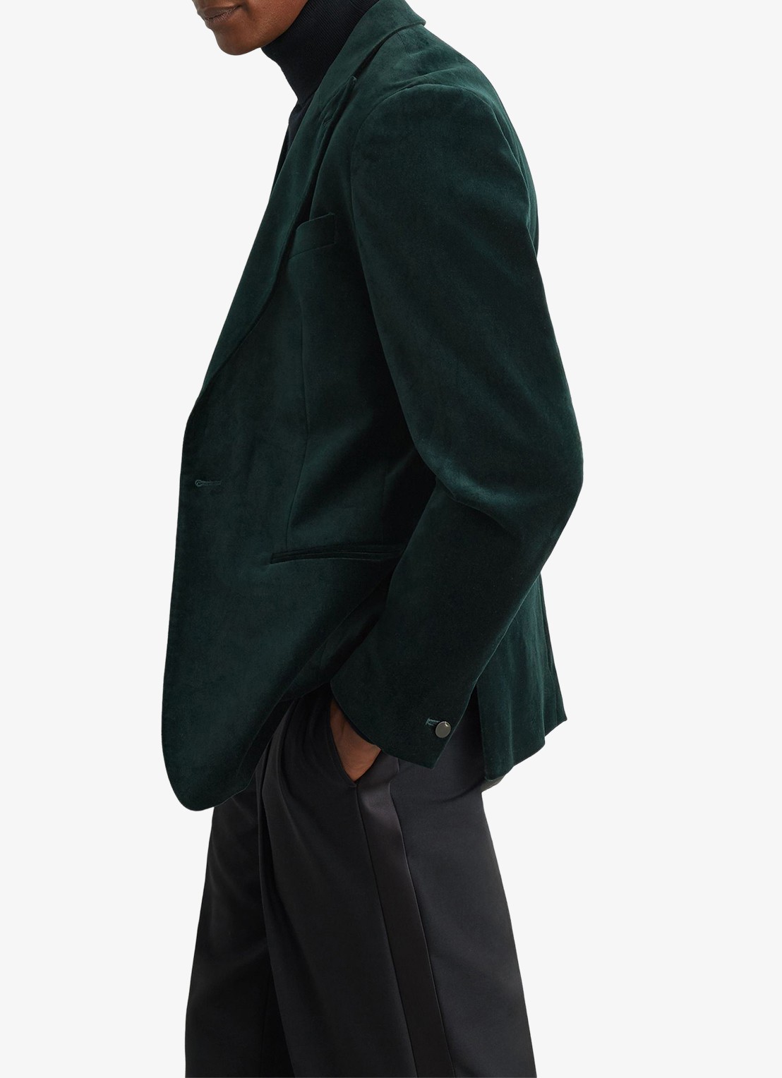 Reiss Apsara slim fit colbert van fluweel met borstzak - detail 3 donkergroen