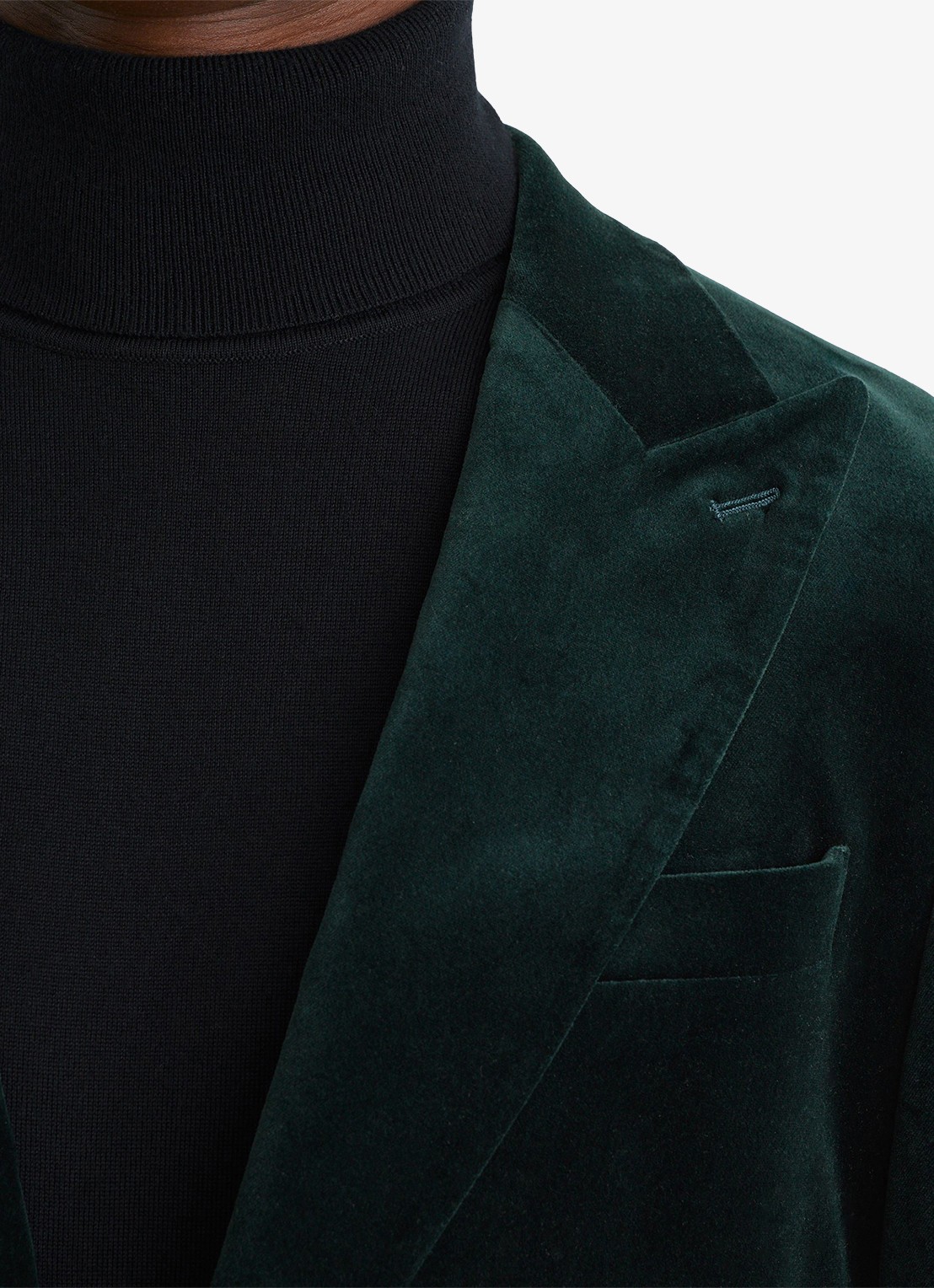 Reiss Apsara slim fit colbert van fluweel met borstzak - detail 4 donkergroen