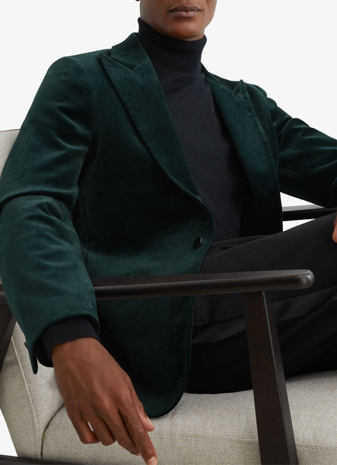 Reiss Apsara slim fit colbert van fluweel met borstzak - detail 5 donkergroen