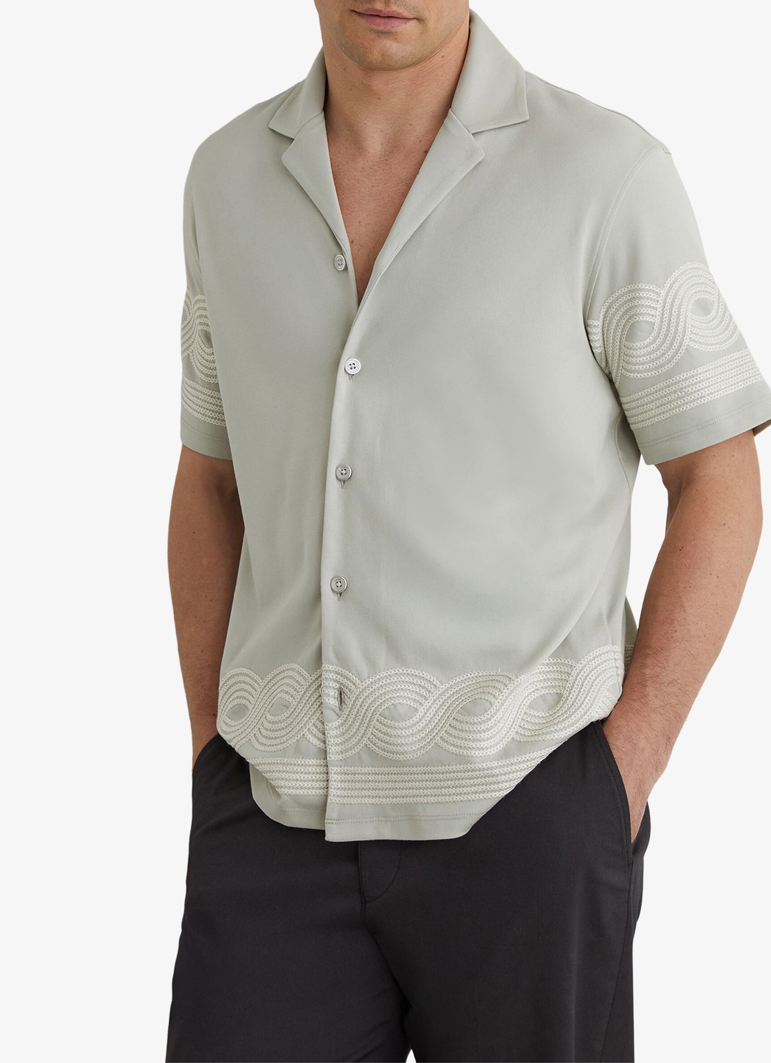 Reiss Arden regular fit overhemd met borduring - detail 6 donkergroen