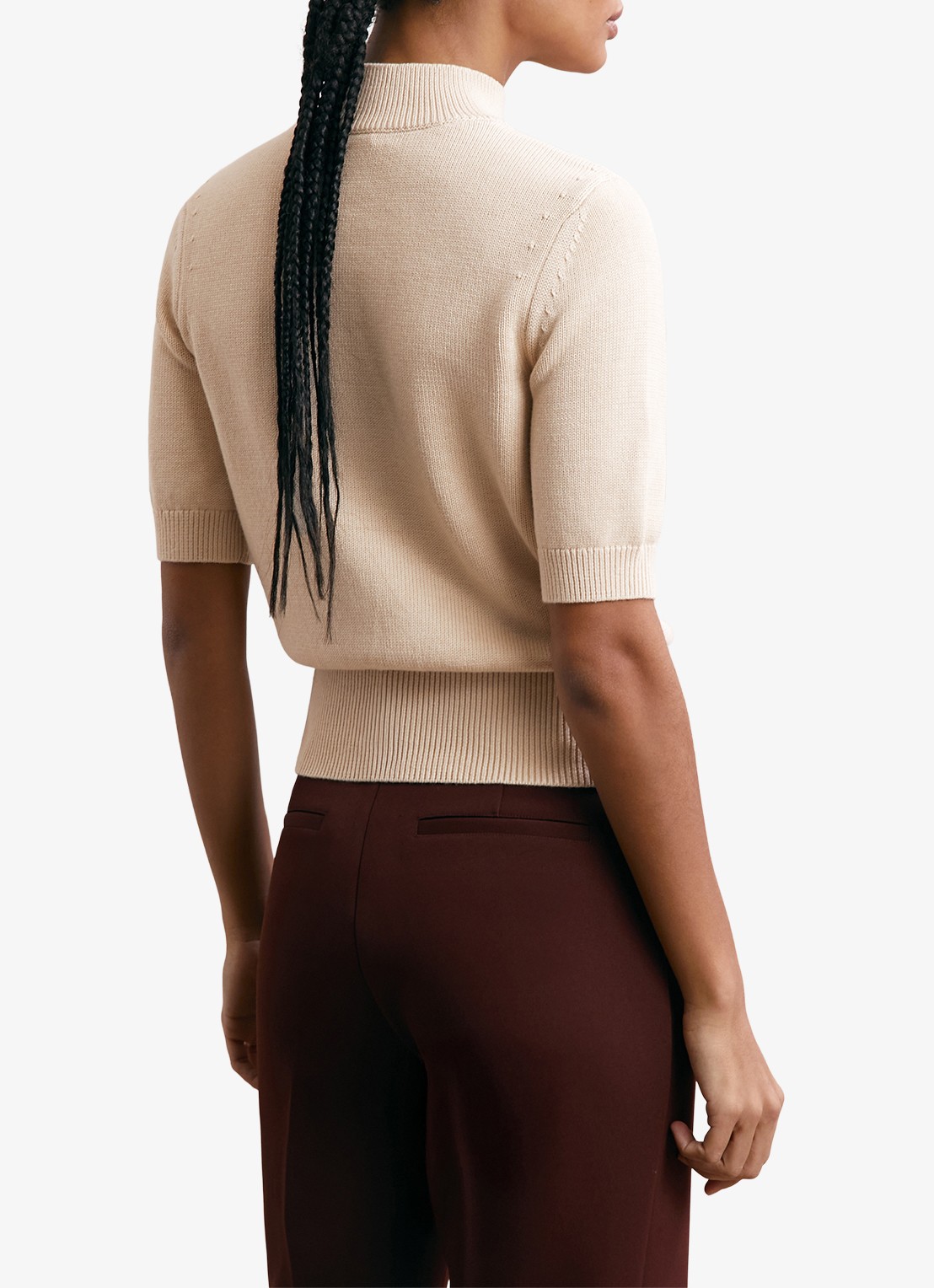 Reiss Aria fijngebreide top in wolblend met opstaande kraag - achterkant 3 beige