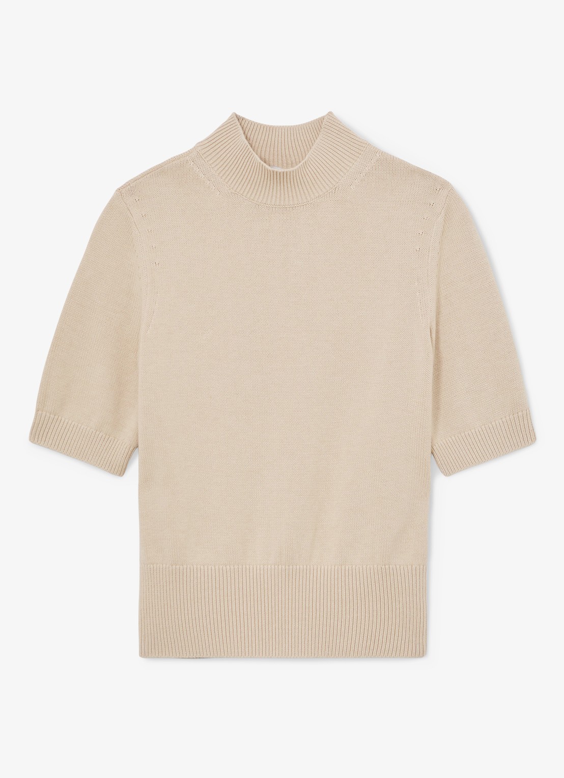 Reiss Aria fijngebreide top in wolblend met opstaande kraag - voorkant beige
